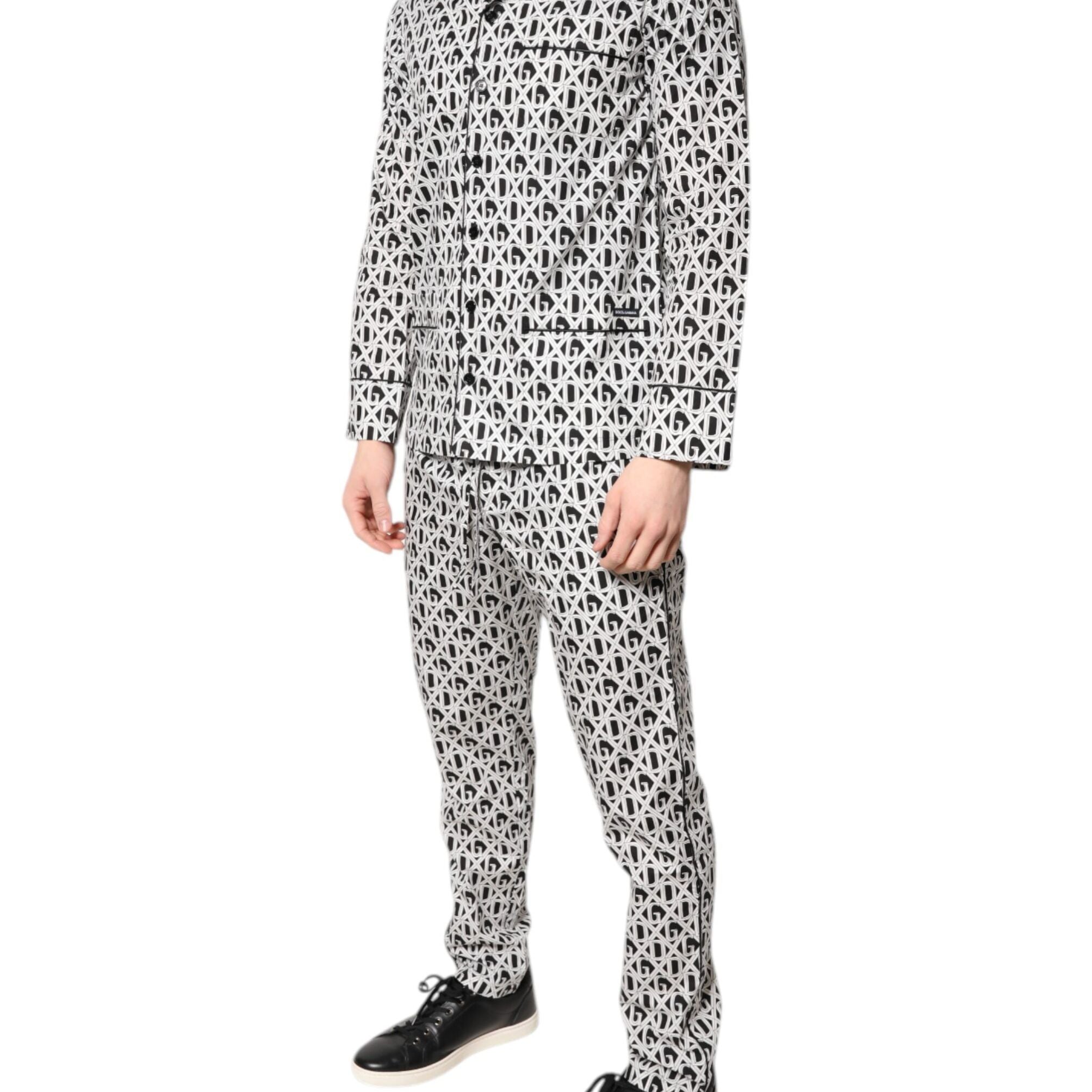 Dolce & Gabbana Black White DG Print Cotton Pajama Set Sleepwear