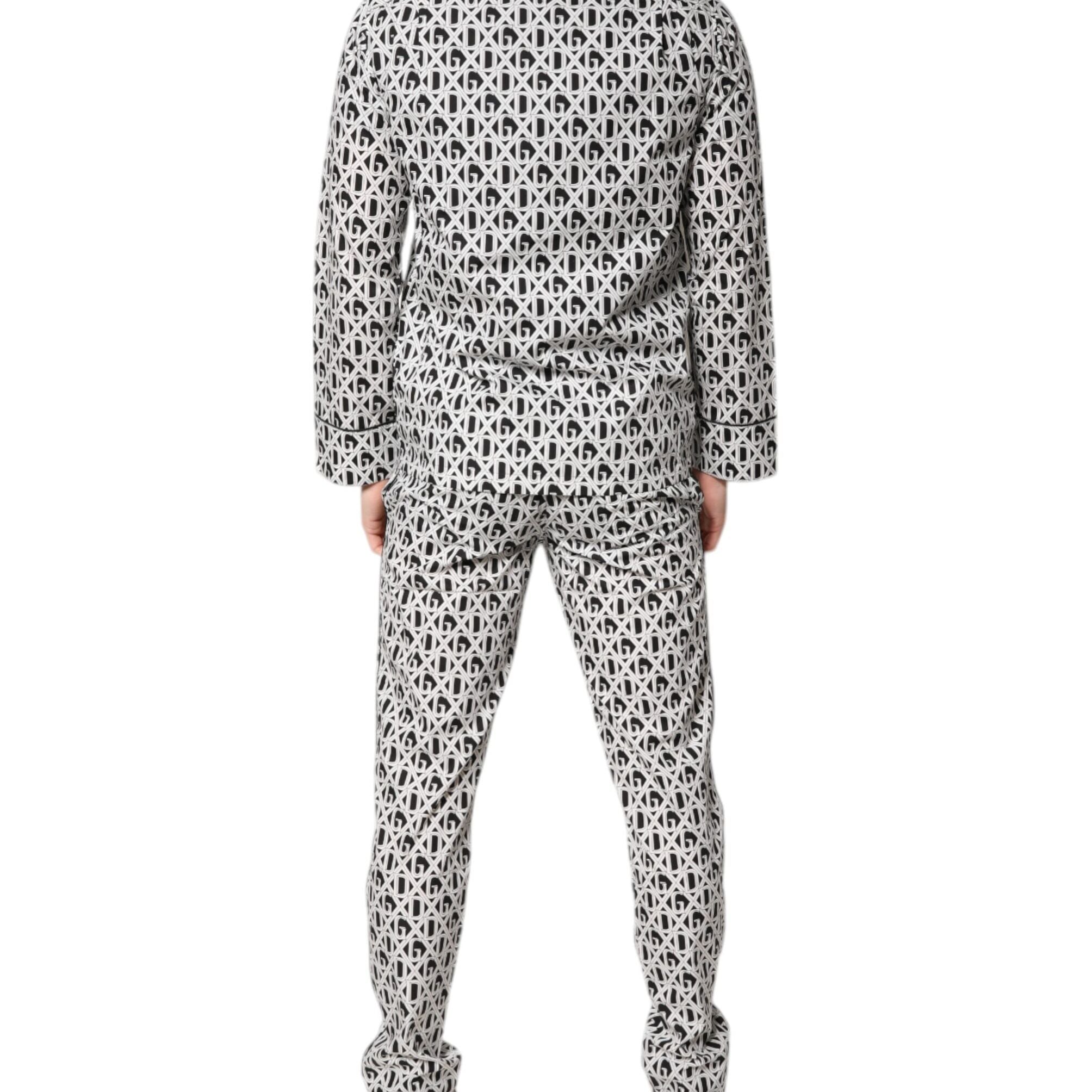 Dolce & Gabbana Black White DG Print Cotton Pajama Set Sleepwear