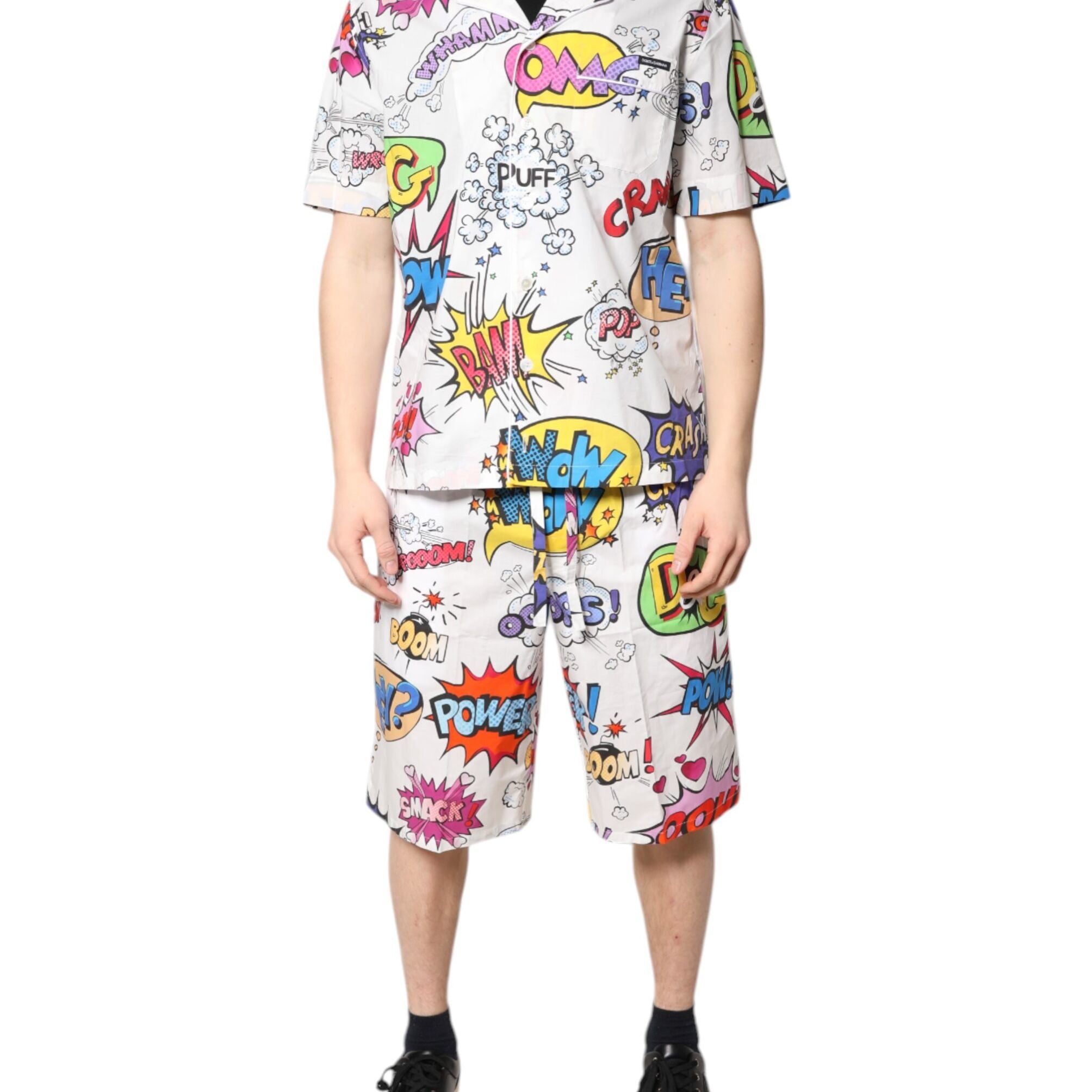 Dolce & Gabbana White Cartoon Print Cotton Men Pajama Set Sleepwear