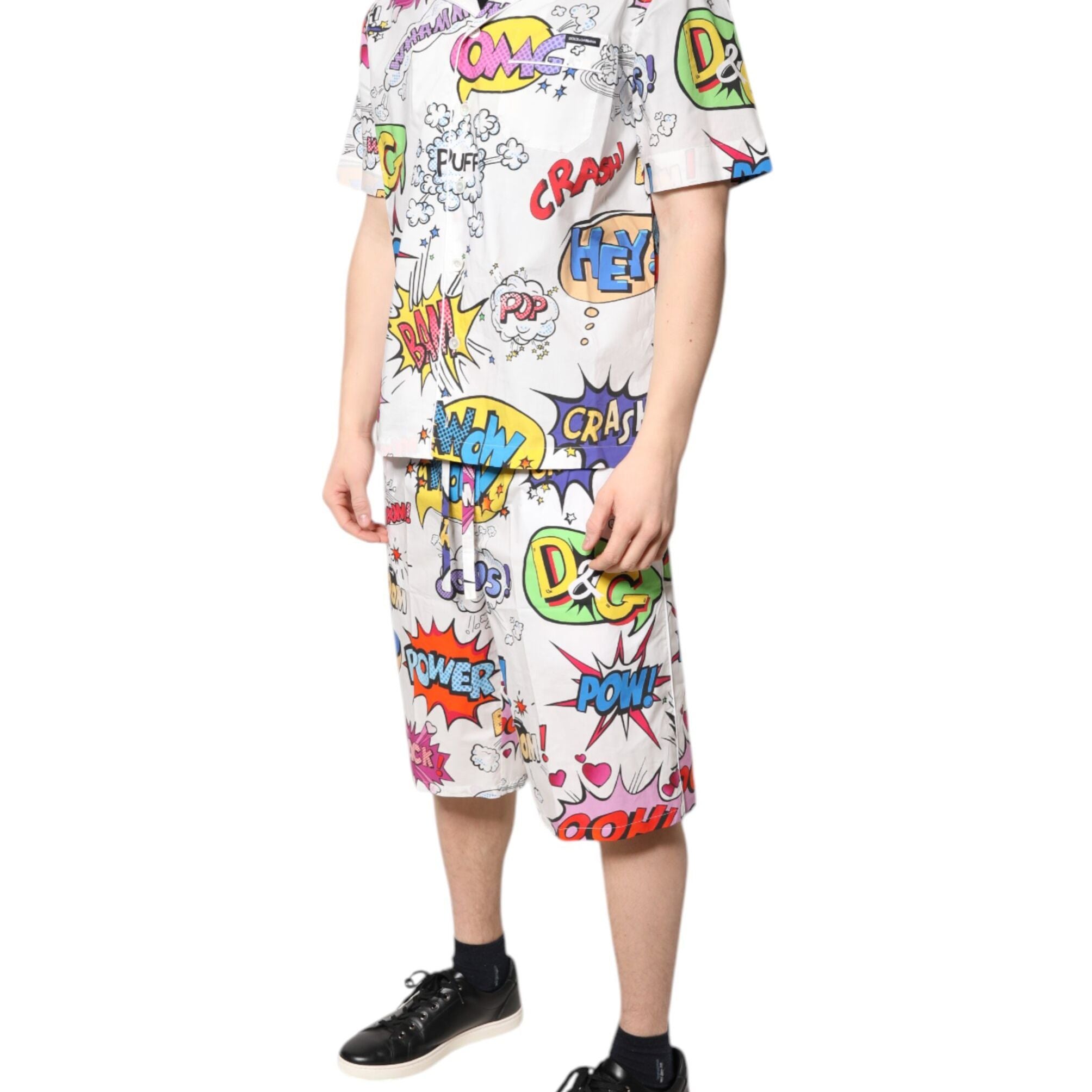 Dolce & Gabbana White Cartoon Print Cotton Men Pajama Set Sleepwear