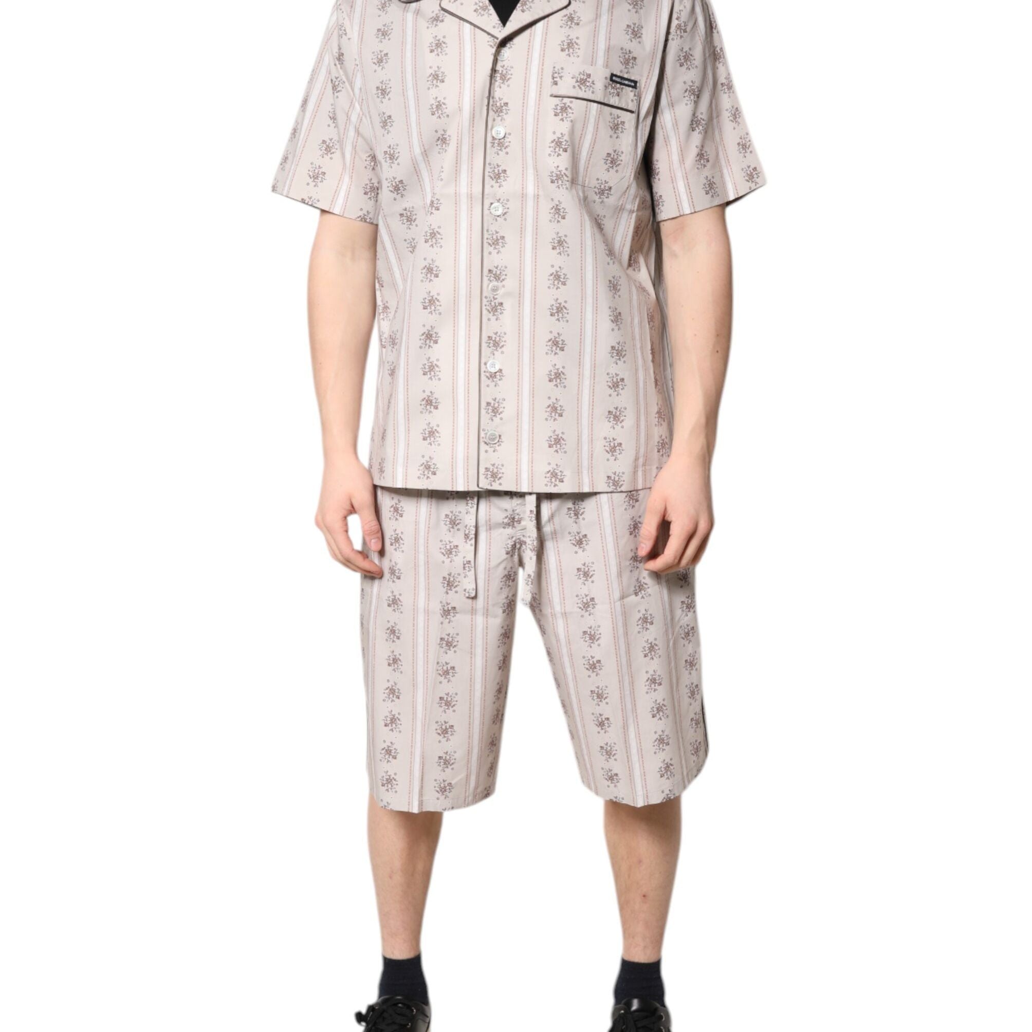 Dolce & Gabbana Beige Floral Print Cotton Men Pajama Set Sleepwear