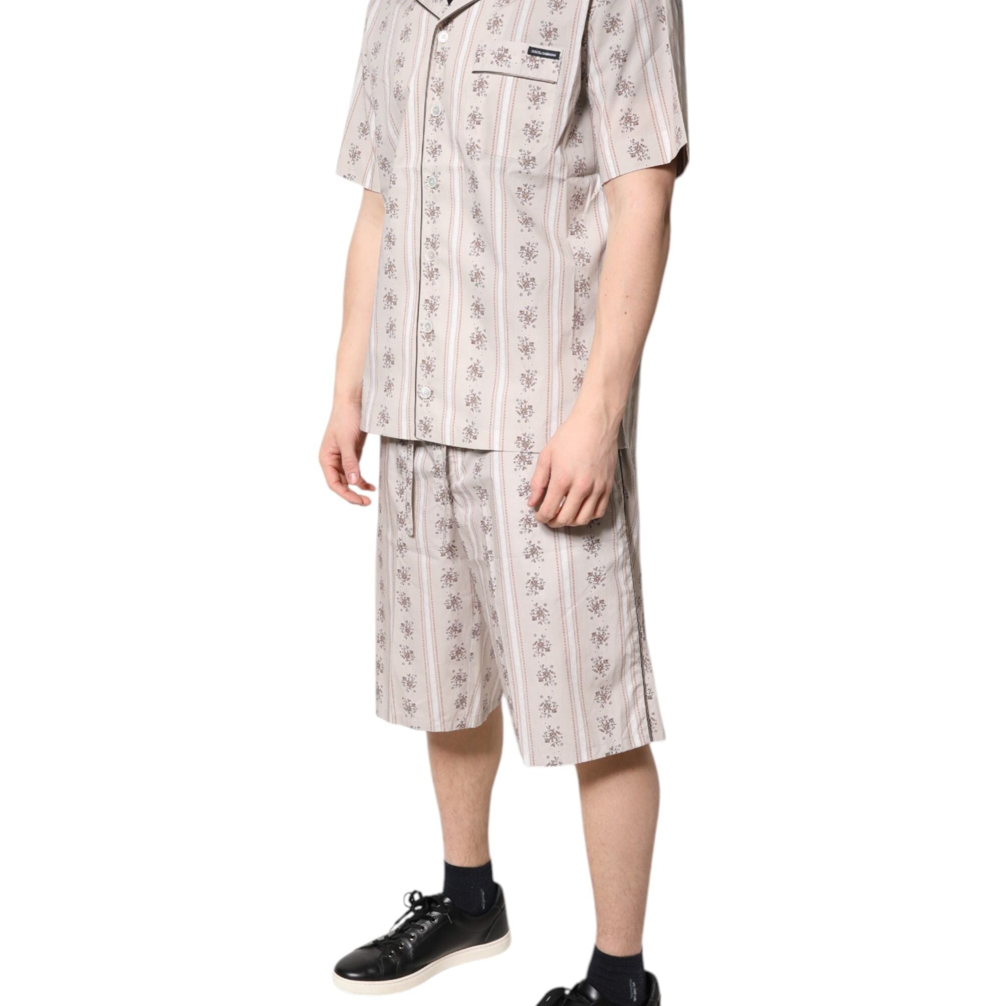 Dolce & Gabbana Beige Floral Print Cotton Men Pajama Set Sleepwear