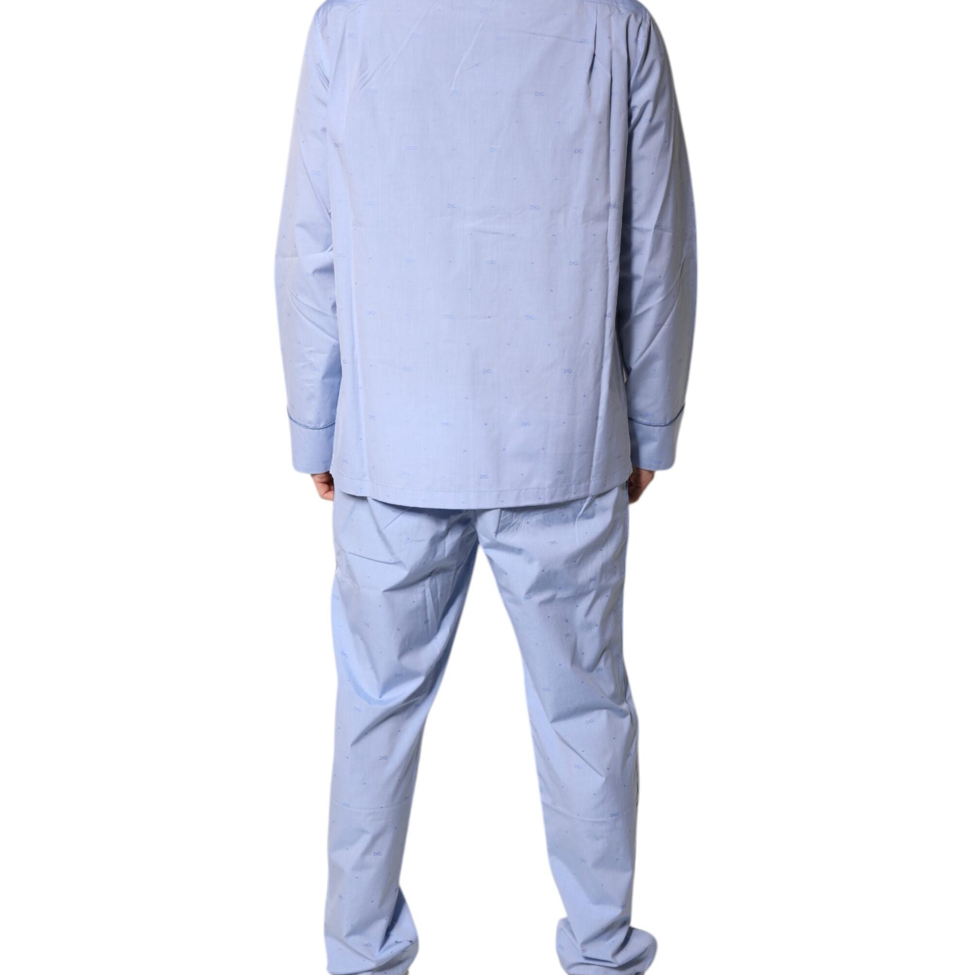 Dolce & Gabbana Light Blue DG Logo Cotton Men Pajama Set Sleepwear
