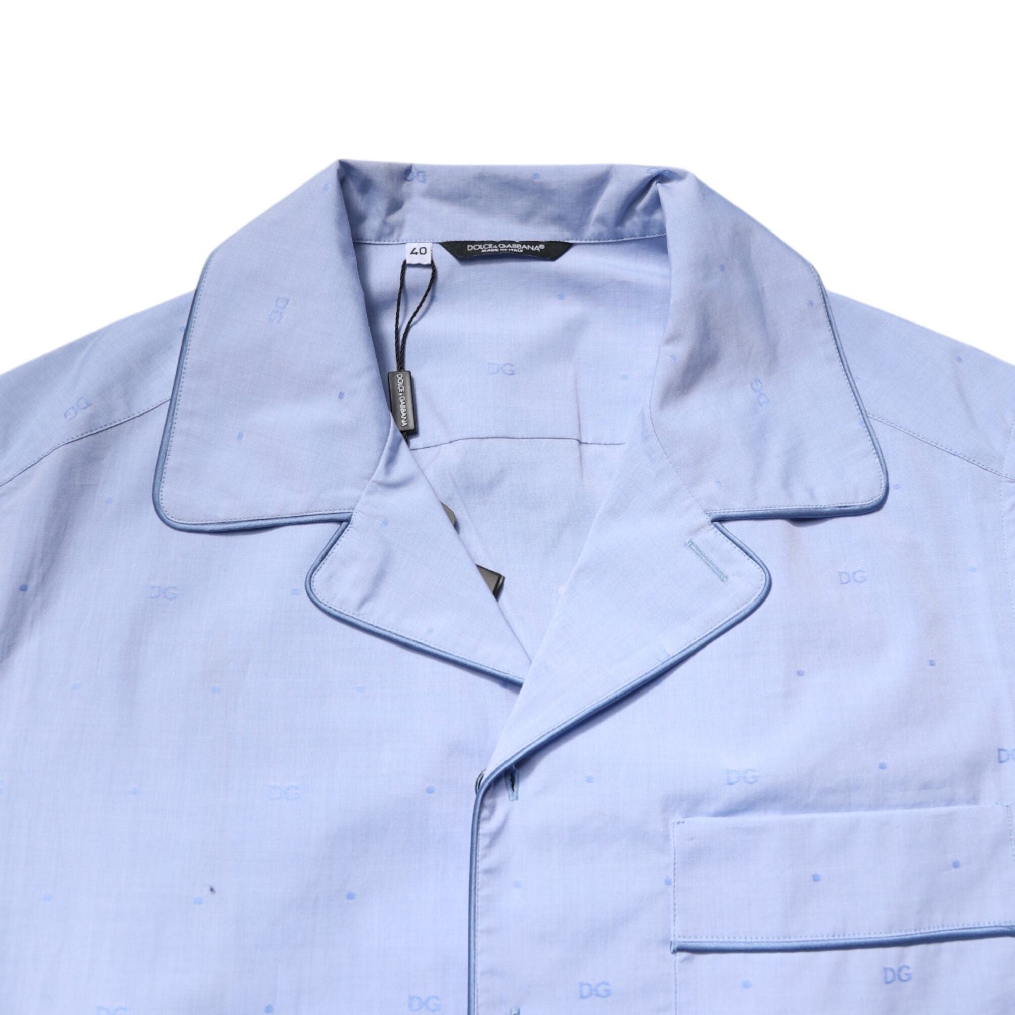 Dolce & Gabbana Light Blue DG Logo Cotton Men Pajama Set Sleepwear