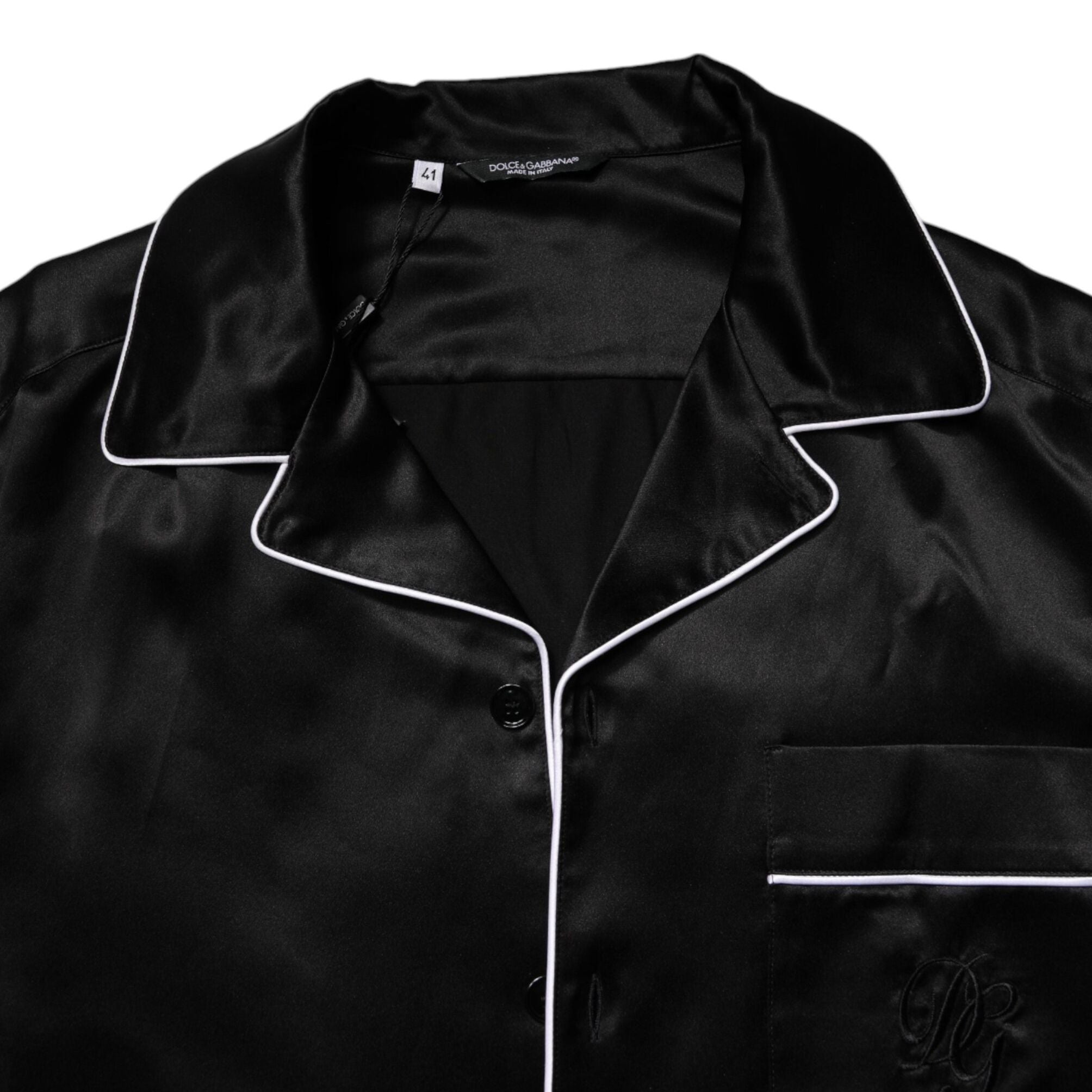 Dolce & Gabbana Black Silk Shirt Pants Pajama Set Sleepwear