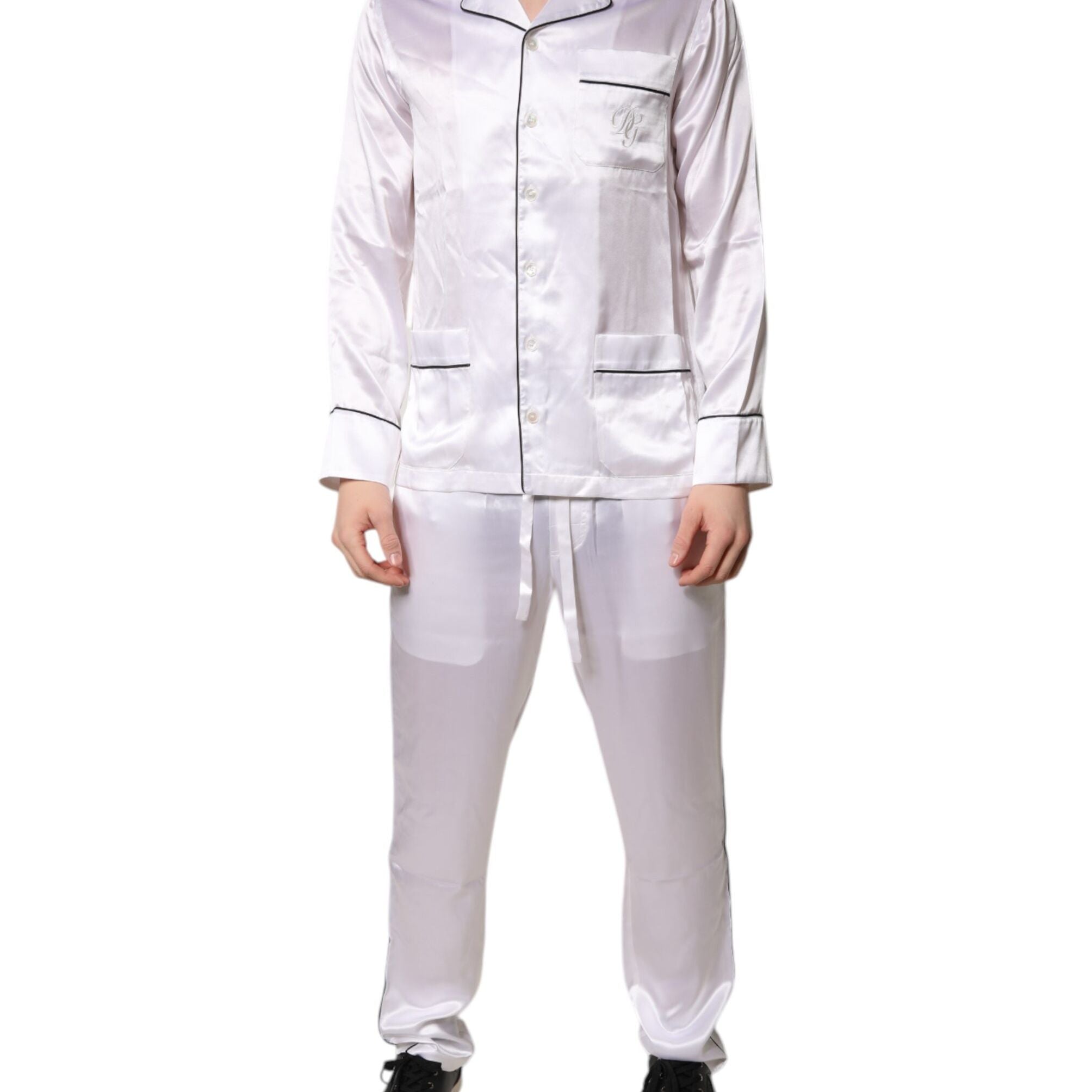 Dolce & Gabbana White Satin Silk Men Pajama Set Sleepwear