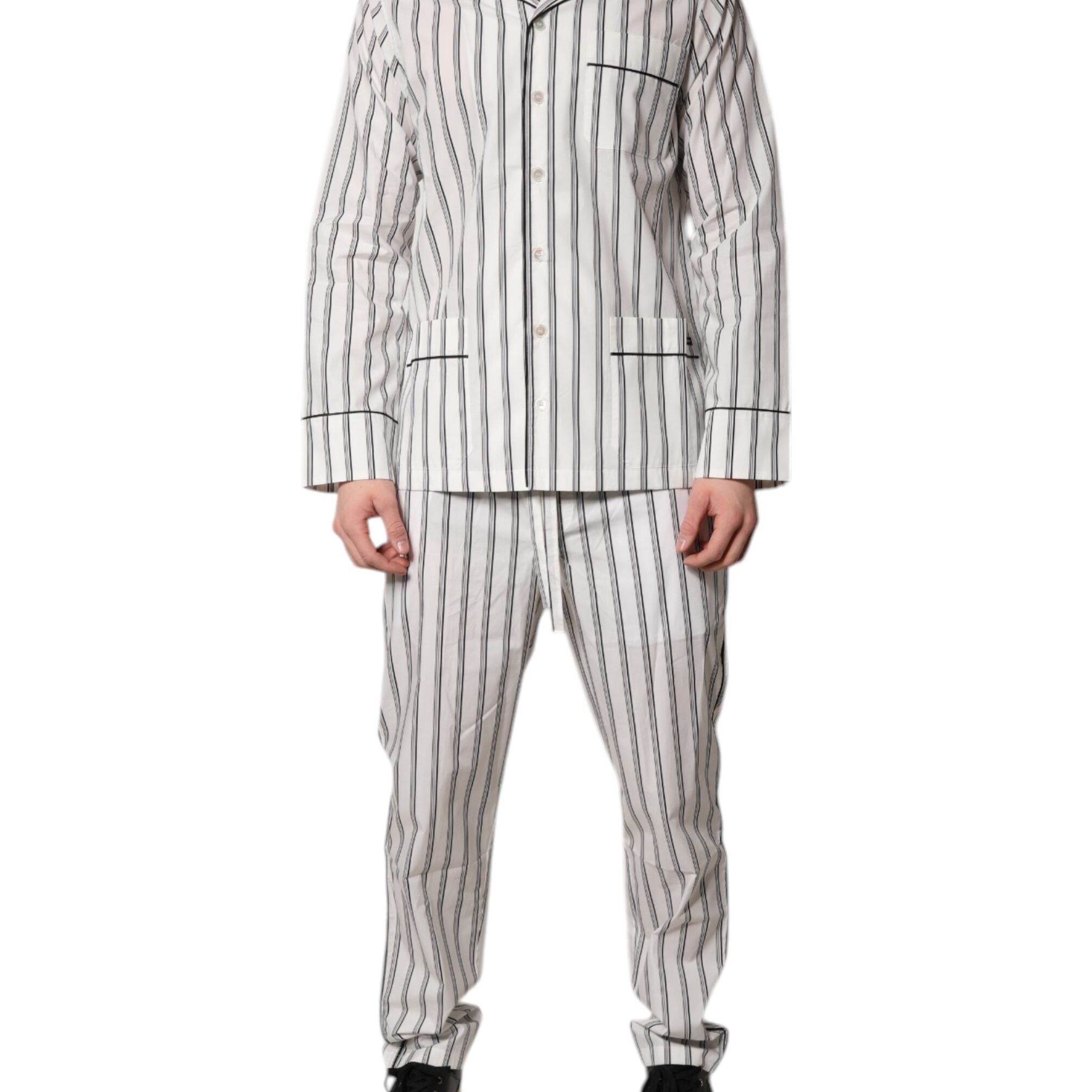 Dolce & Gabbana White Black Stripes Cotton Men Pajama Set Sleepwear