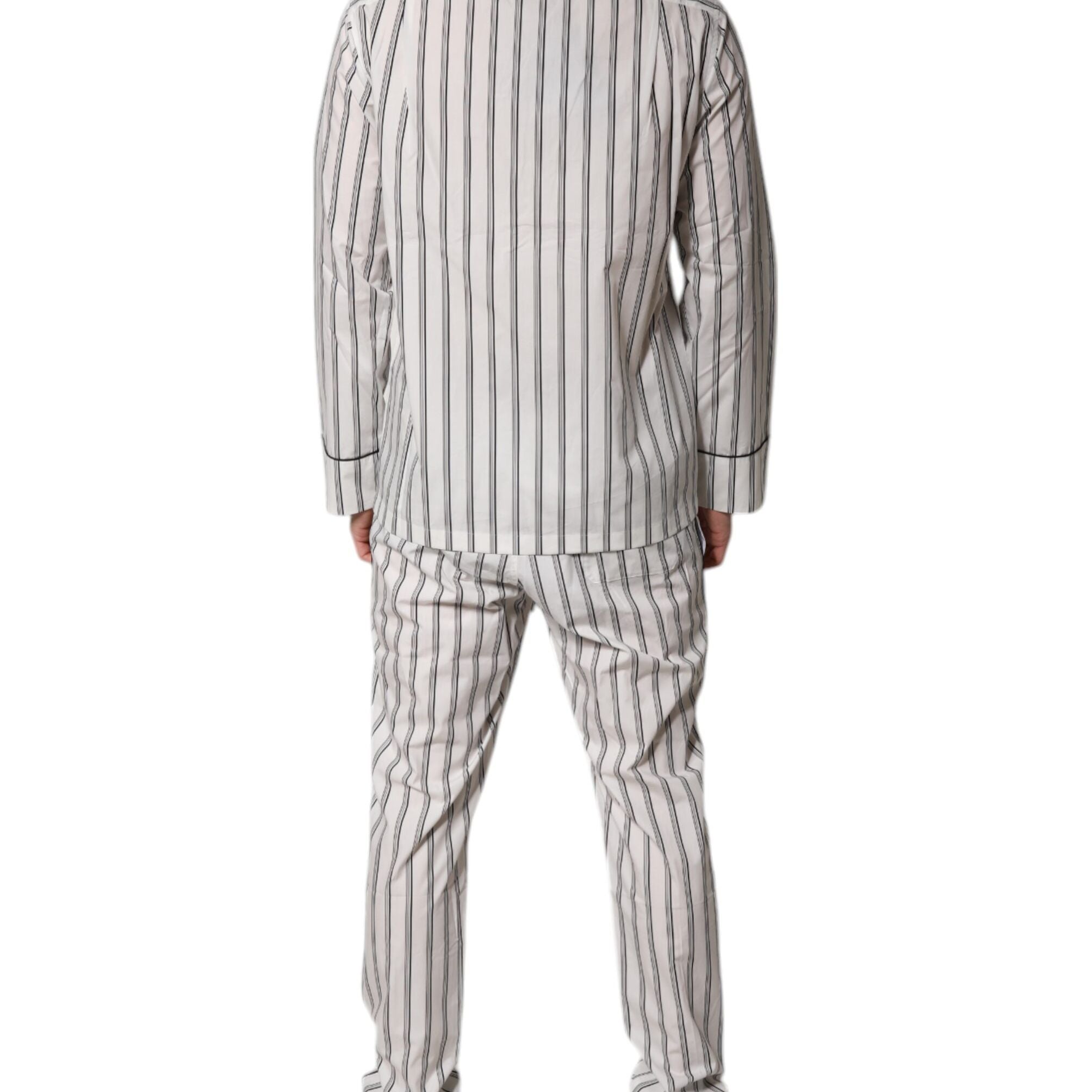 Dolce & Gabbana White Black Stripes Cotton Men Pajama Set Sleepwear