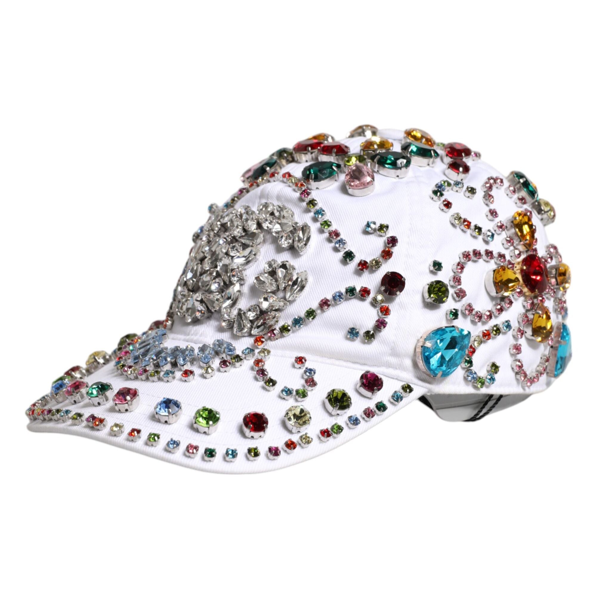 Dolce & Gabbana White Multicolor Crystal Embellish Baseball Cap