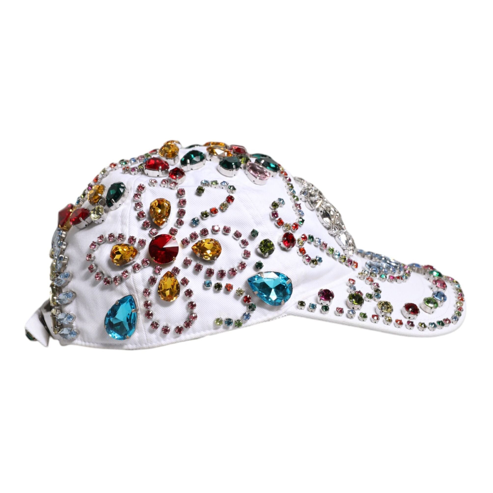 Dolce & Gabbana White Multicolor Crystal Embellish Baseball Cap
