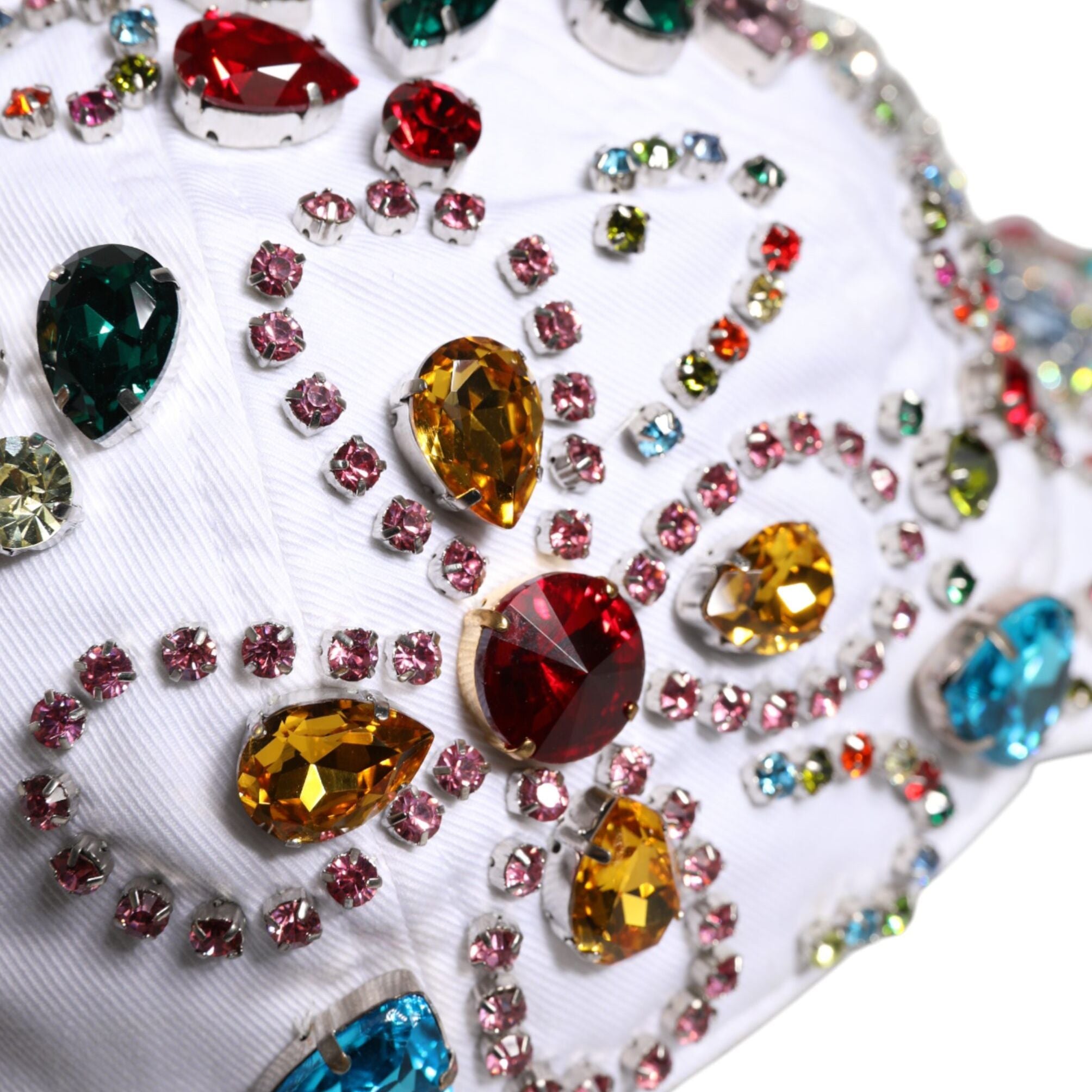 Dolce & Gabbana White Multicolor Crystal Embellish Baseball Cap