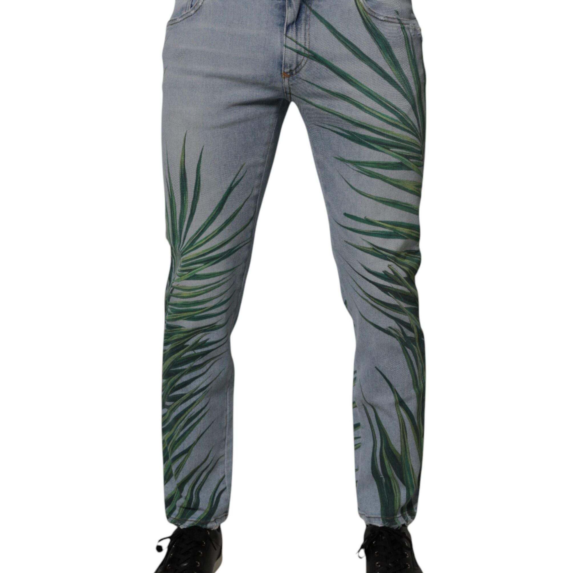 Dolce & Gabbana Light Blue Leaf Cotton Classic Men Denim Jeans