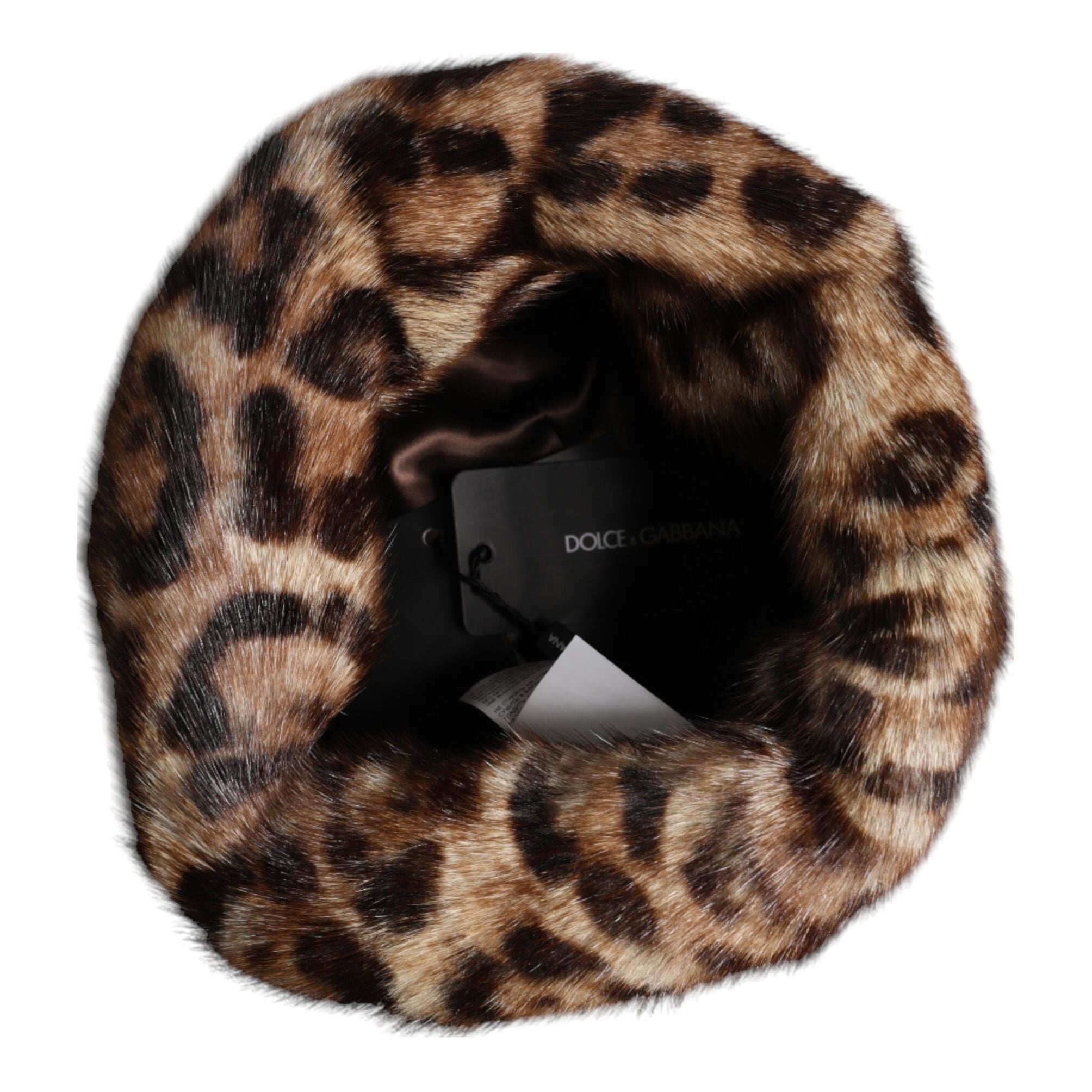 Dolce & Gabbana Brown Leopard Faux Fur Women Bucket Hat