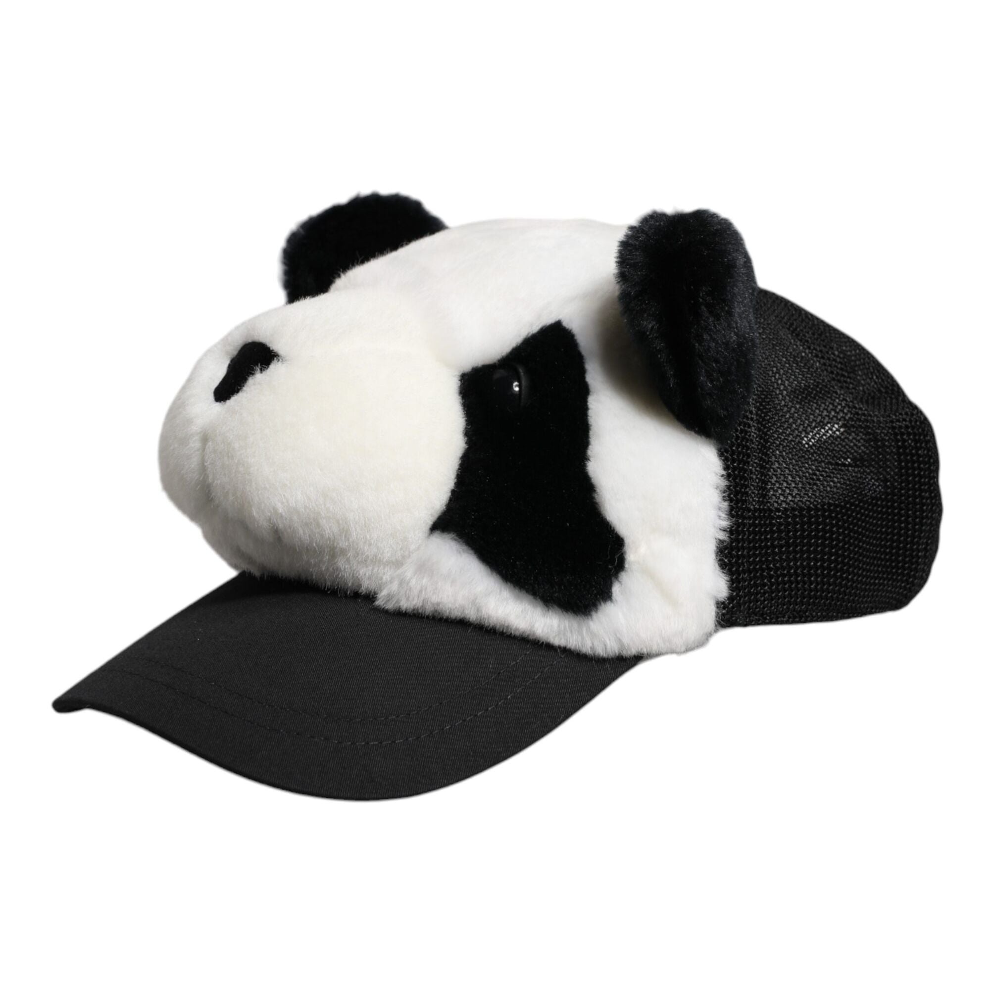 Dolce & Gabbana Black White Panda Fur Women Baseball Cap