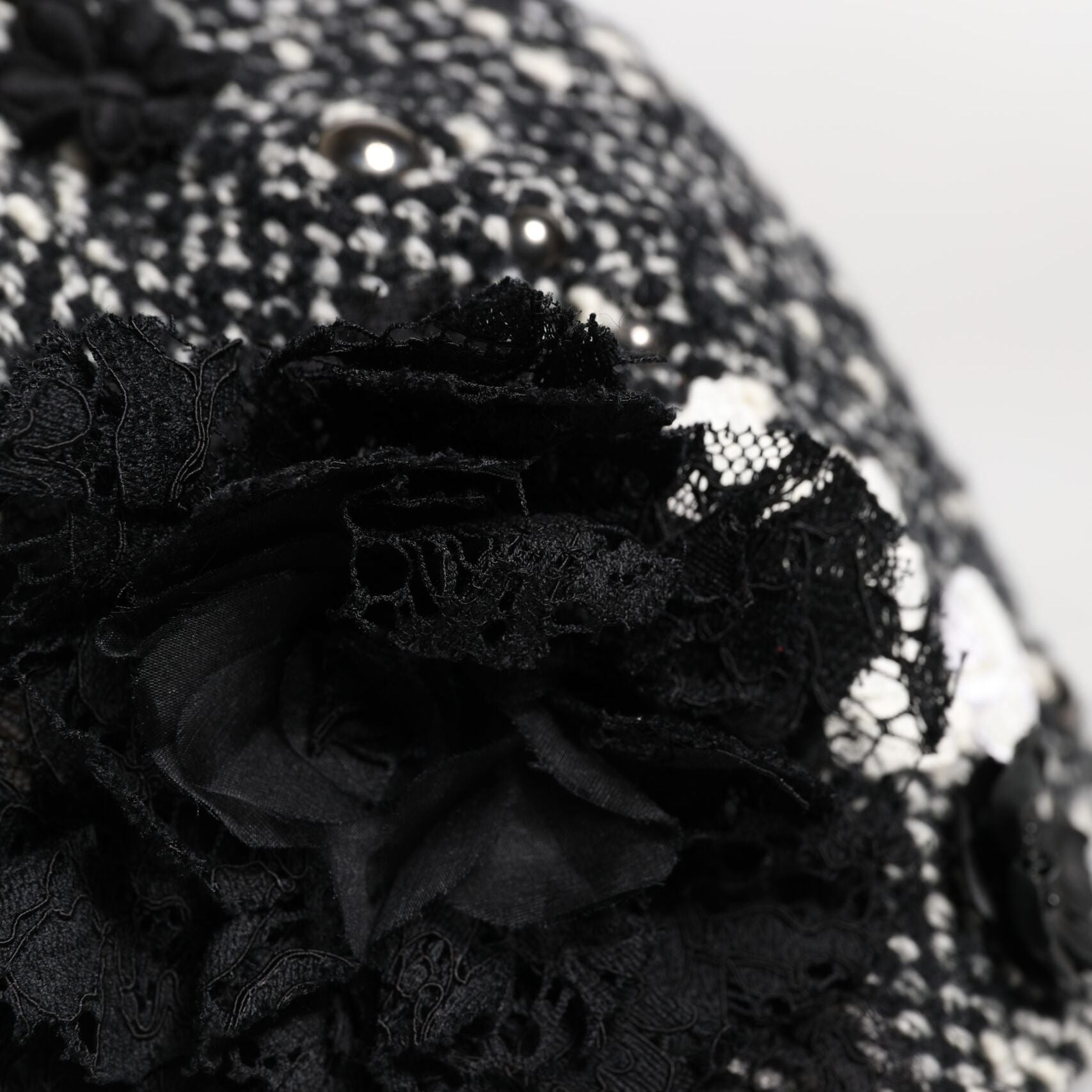 Dolce & Gabbana Black Wool White Floral Embellished Cloche Hat