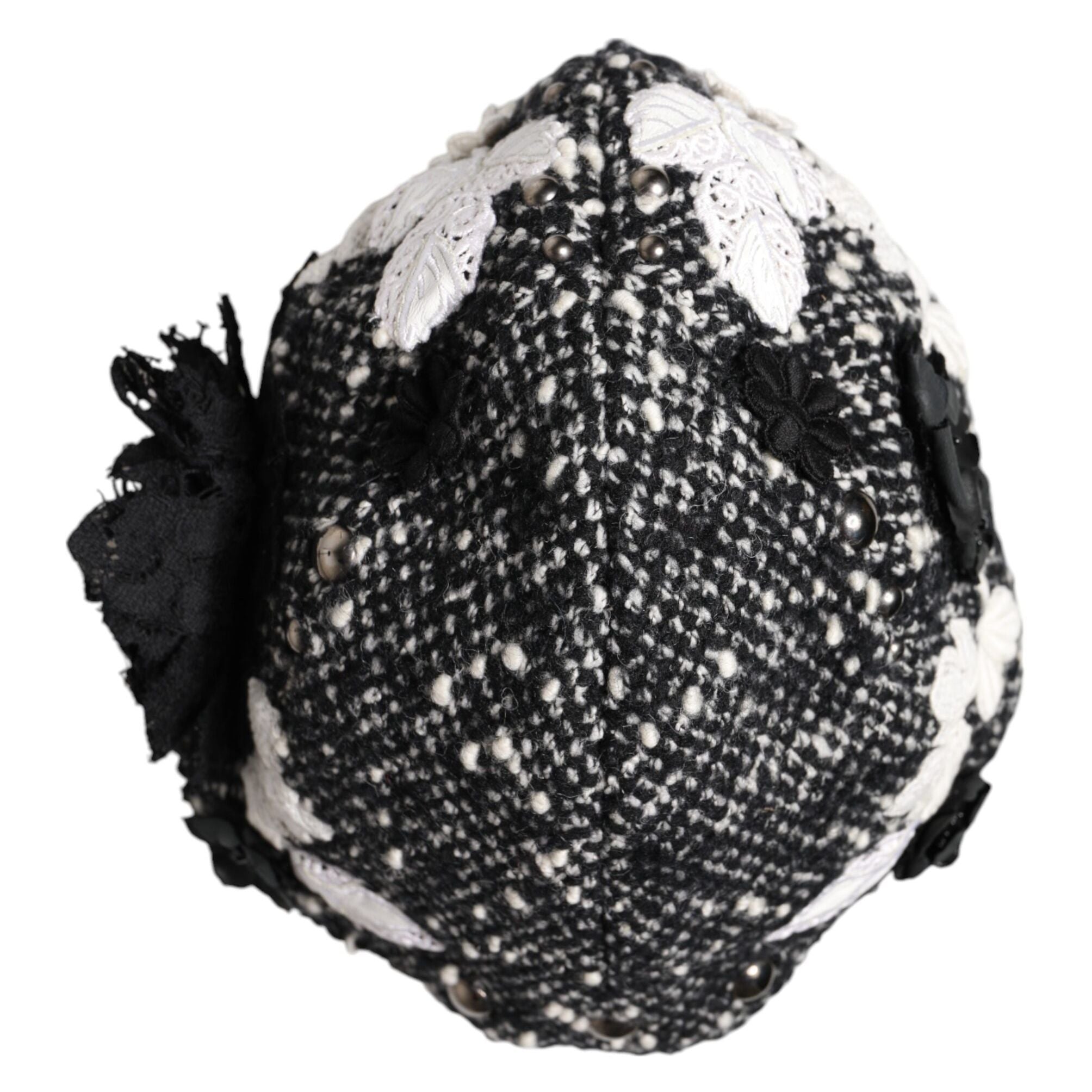 Dolce & Gabbana Black Wool White Floral Embellished Cloche Hat