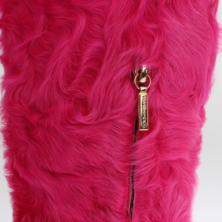 Dolce & Gabbana Pink Lamb Fur Leather Flat Boots