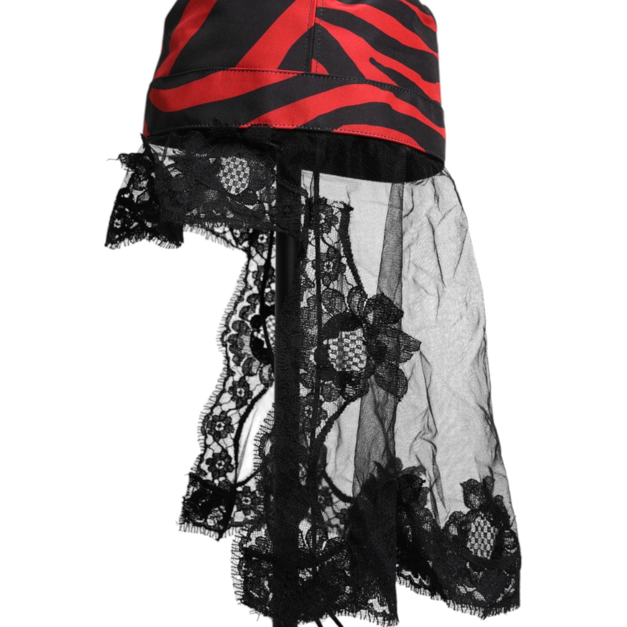 Dolce & Gabbana Black Red Stripes Lace Tulle Bucket Hat