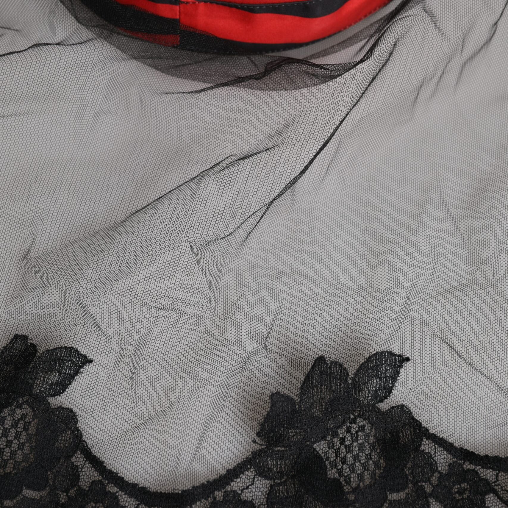 Dolce & Gabbana Black Red Stripes Lace Tulle Bucket Hat
