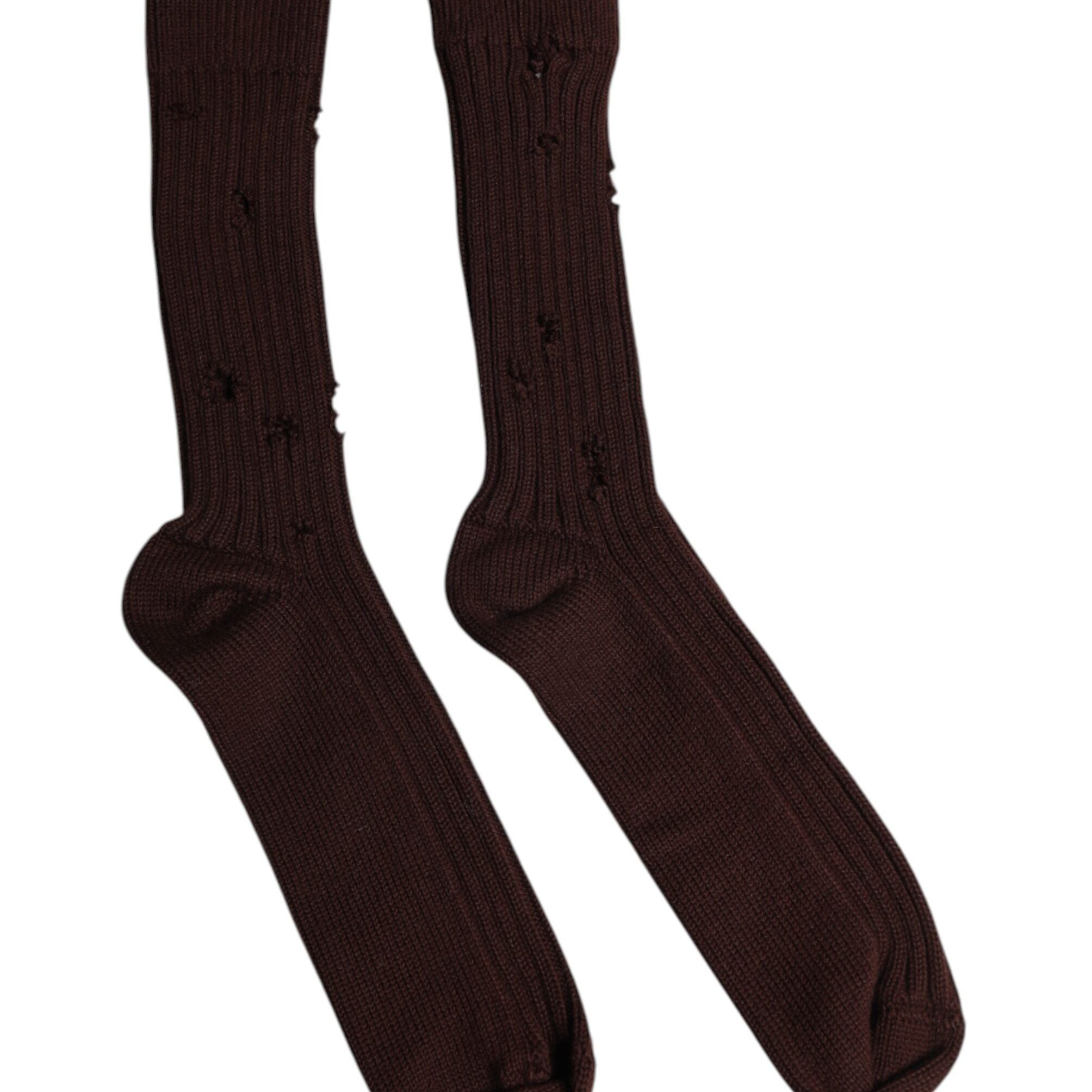 Dolce & Gabbana Brown Cotton Stretch Over The Calf Socks