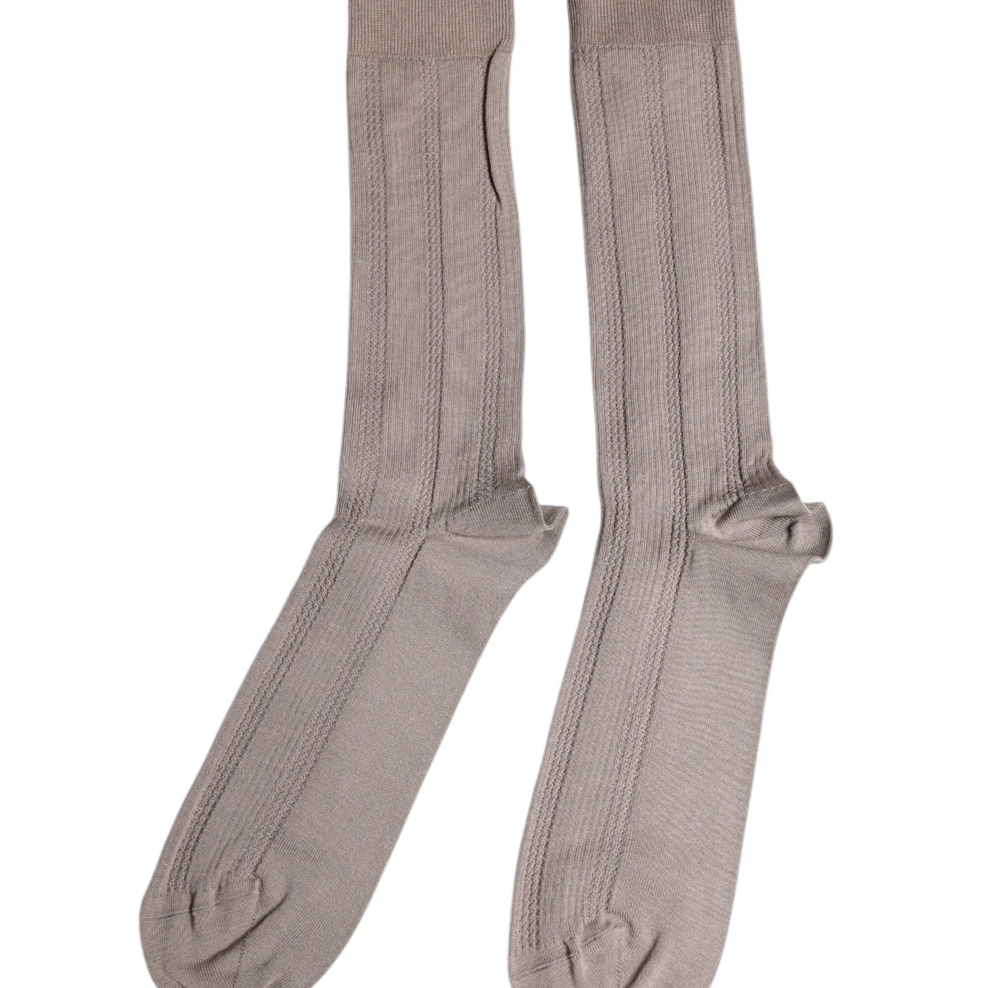 Dolce & Gabbana Brown Cotton Stretch Logo Over Calf Socks