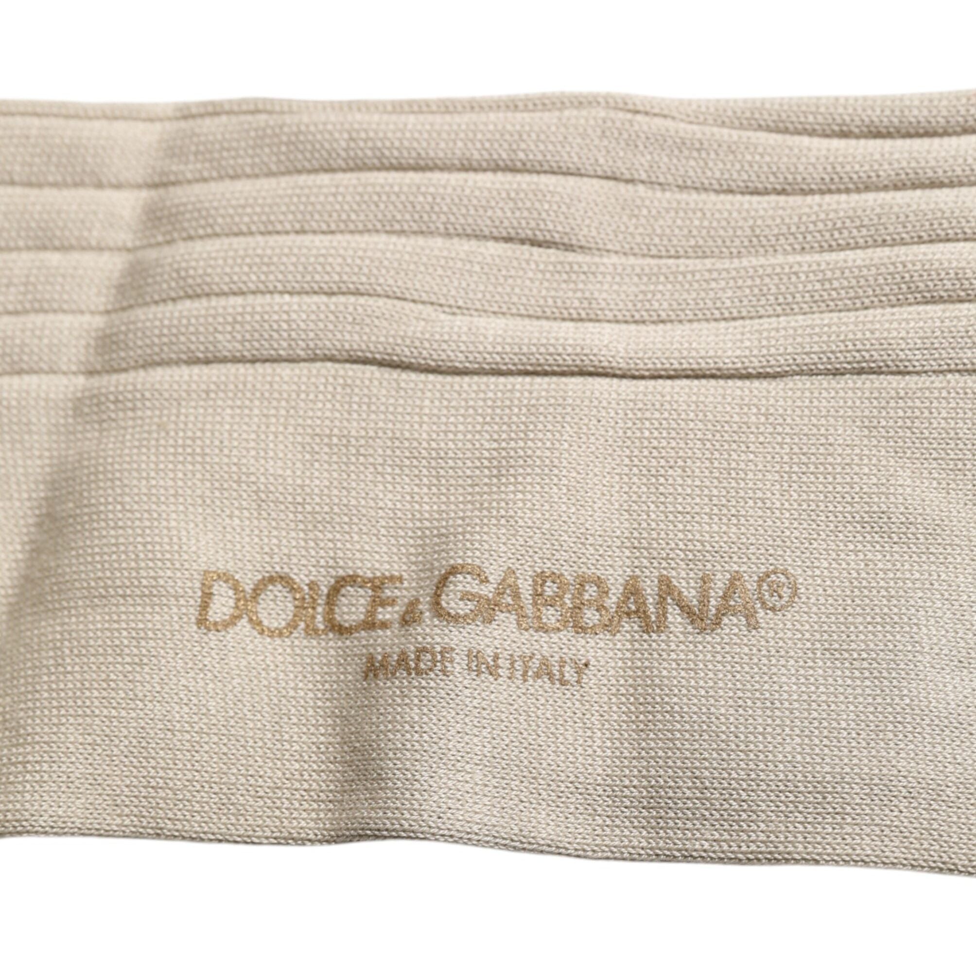 Dolce & Gabbana Beige Cotton Stretch Logo Mid Calf Socks
