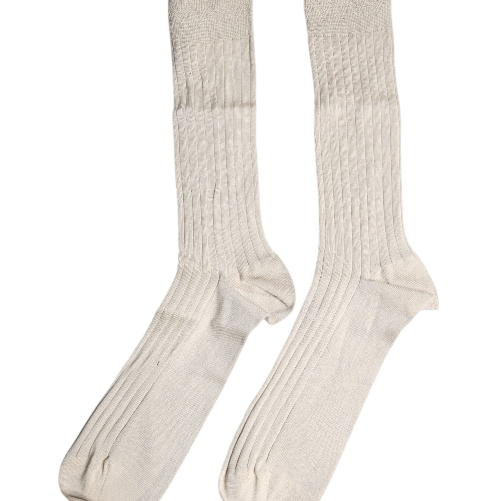 Dolce & Gabbana Beige Cotton Stretch Logo Mid Calf Socks