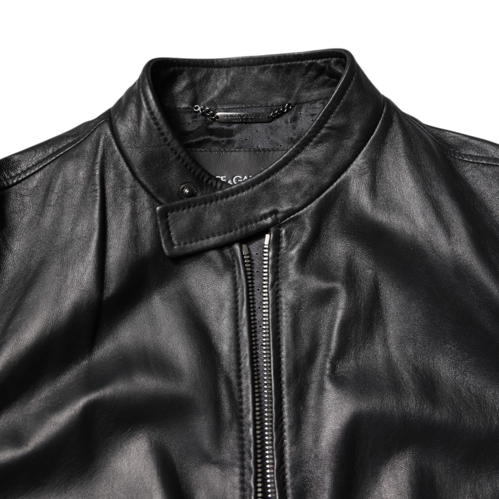 Dolce & Gabbana Black Sheep Leather Biker Full Zip Jacket