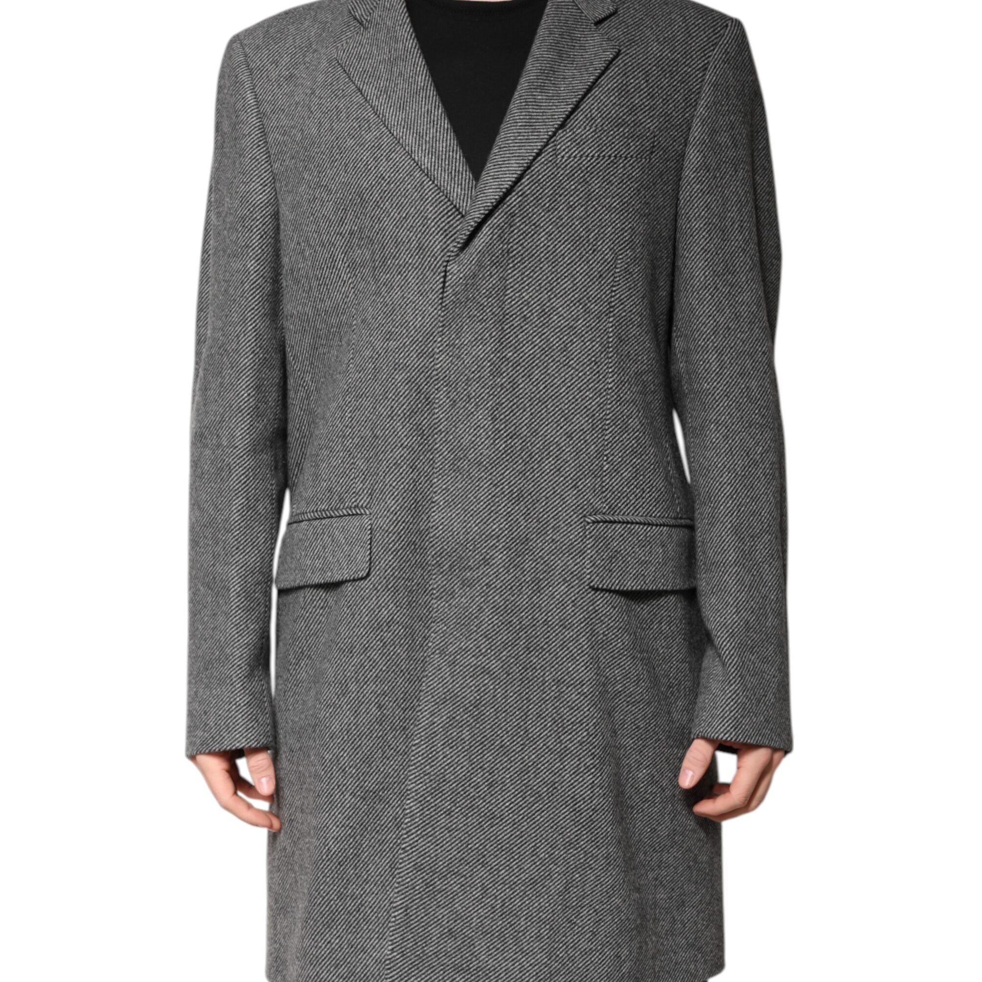 Dolce & Gabbana Gray Wool Single Breasted Trench Coat Jacket