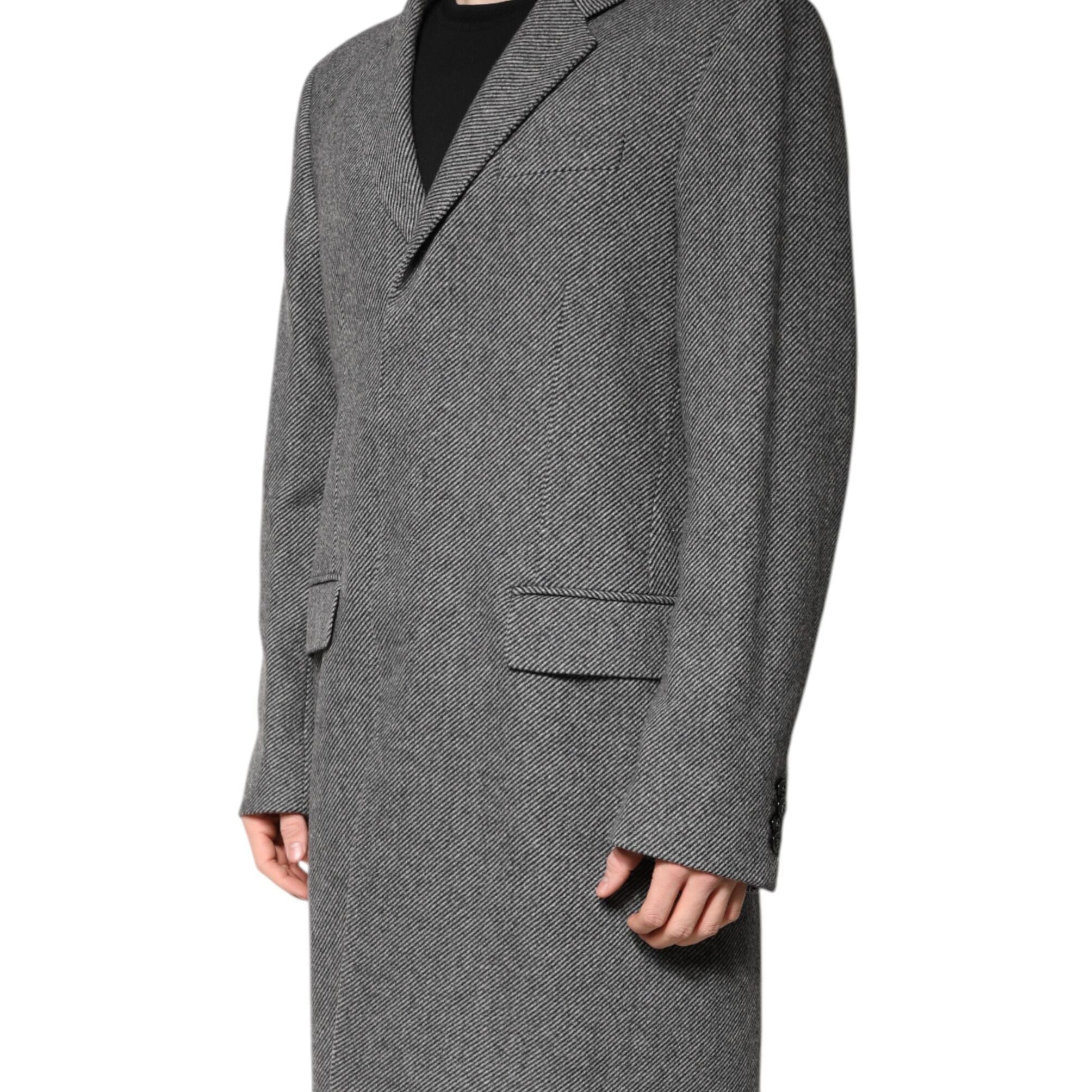 Dolce & Gabbana Gray Wool Single Breasted Trench Coat Jacket