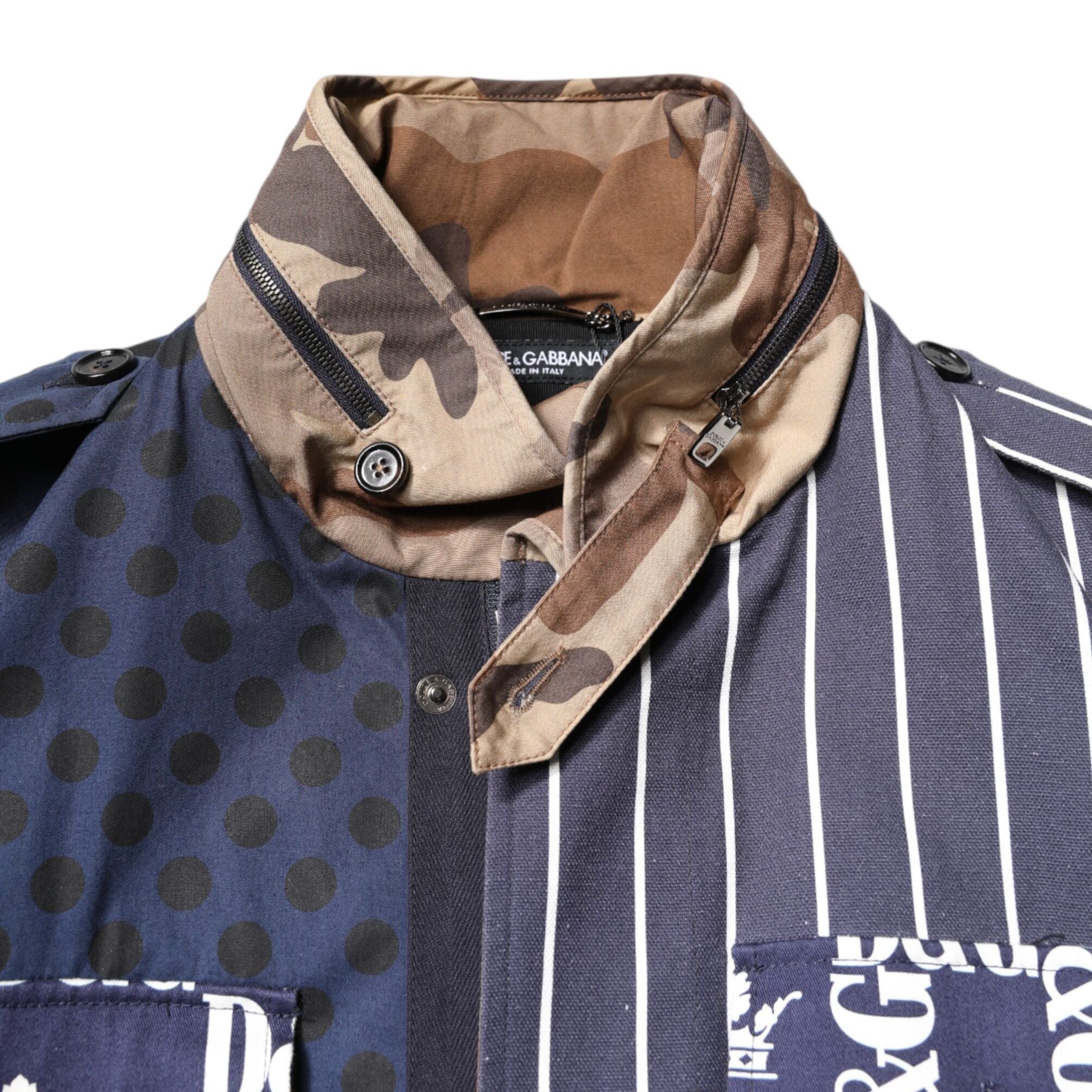 Dolce & Gabbana Multicolor Cotton Logo Patchwork Coat Jacket