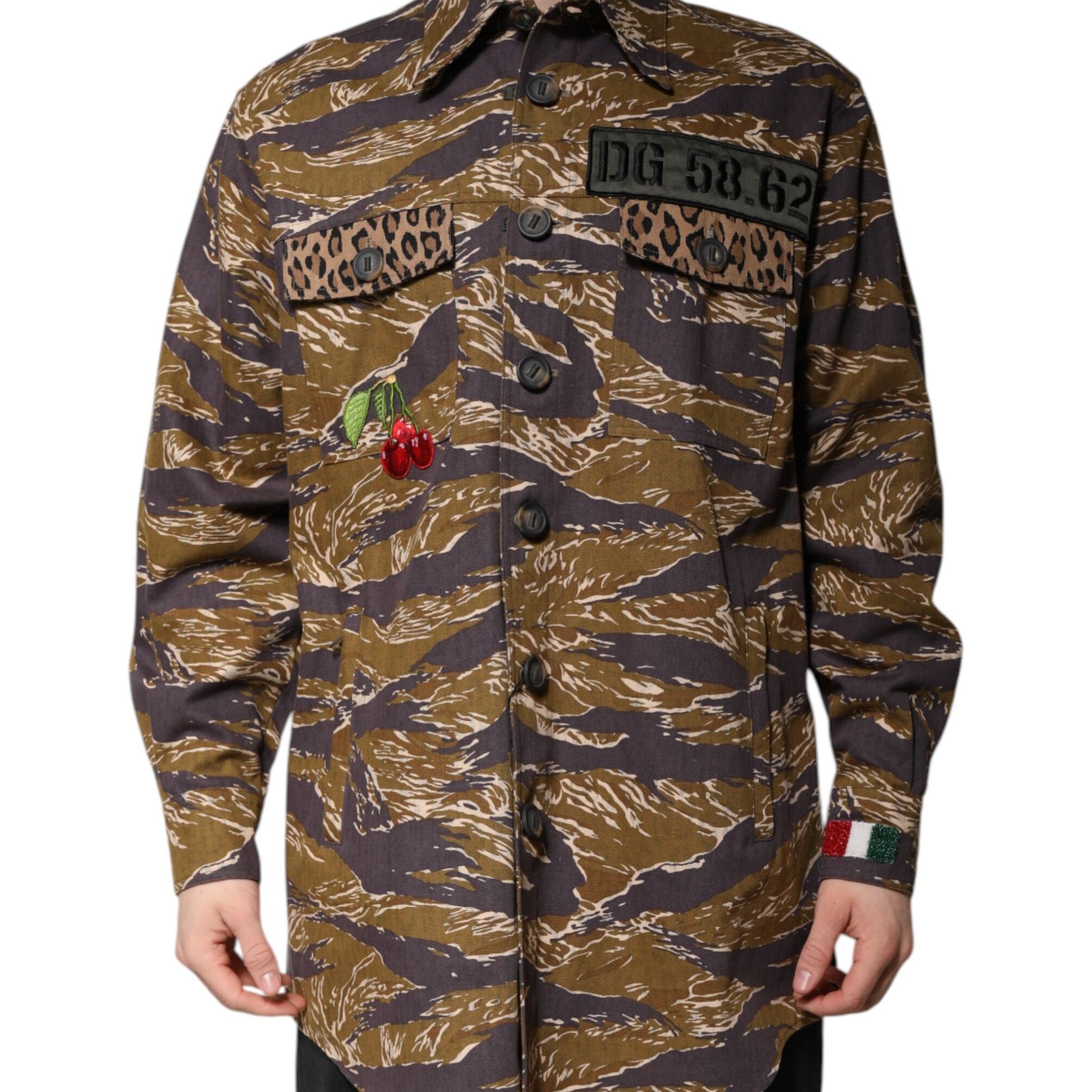 Dolce & Gabbana Brown Leopard Cotton Collared Coat Jacket