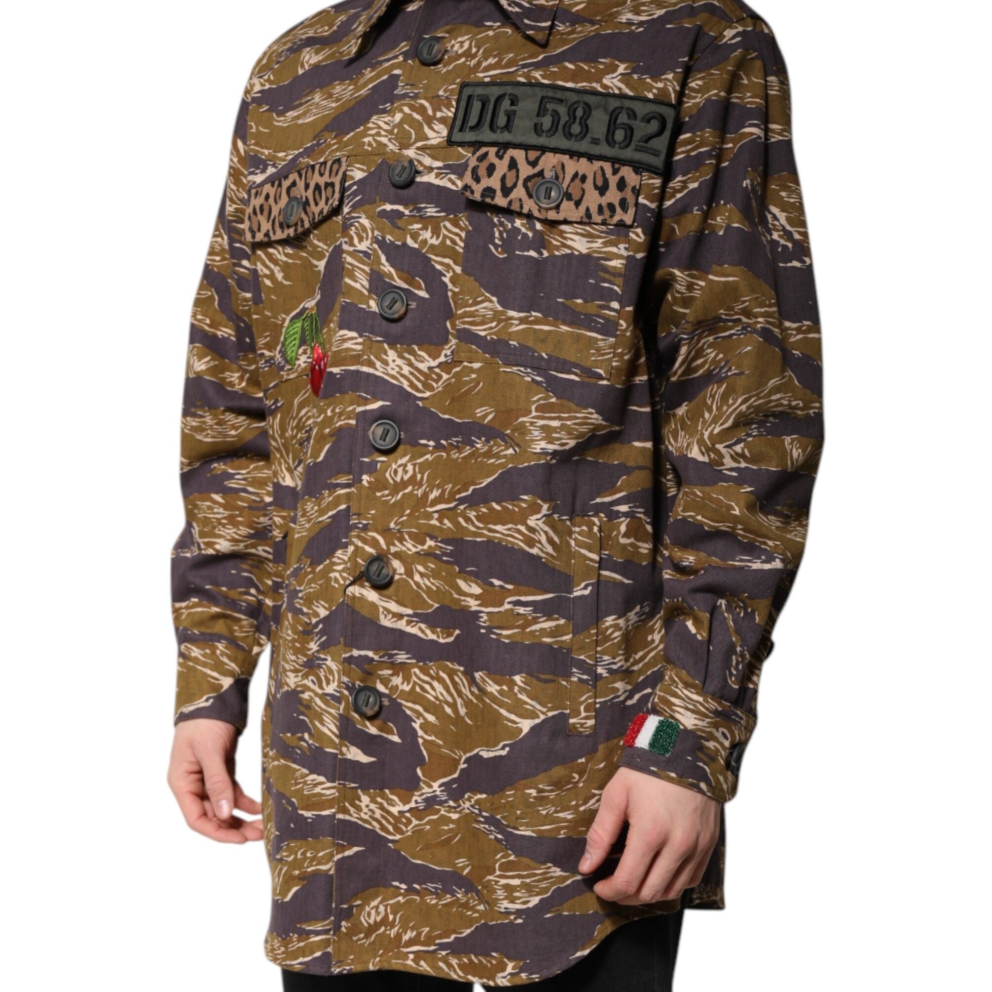 Dolce & Gabbana Brown Leopard Cotton Collared Coat Jacket