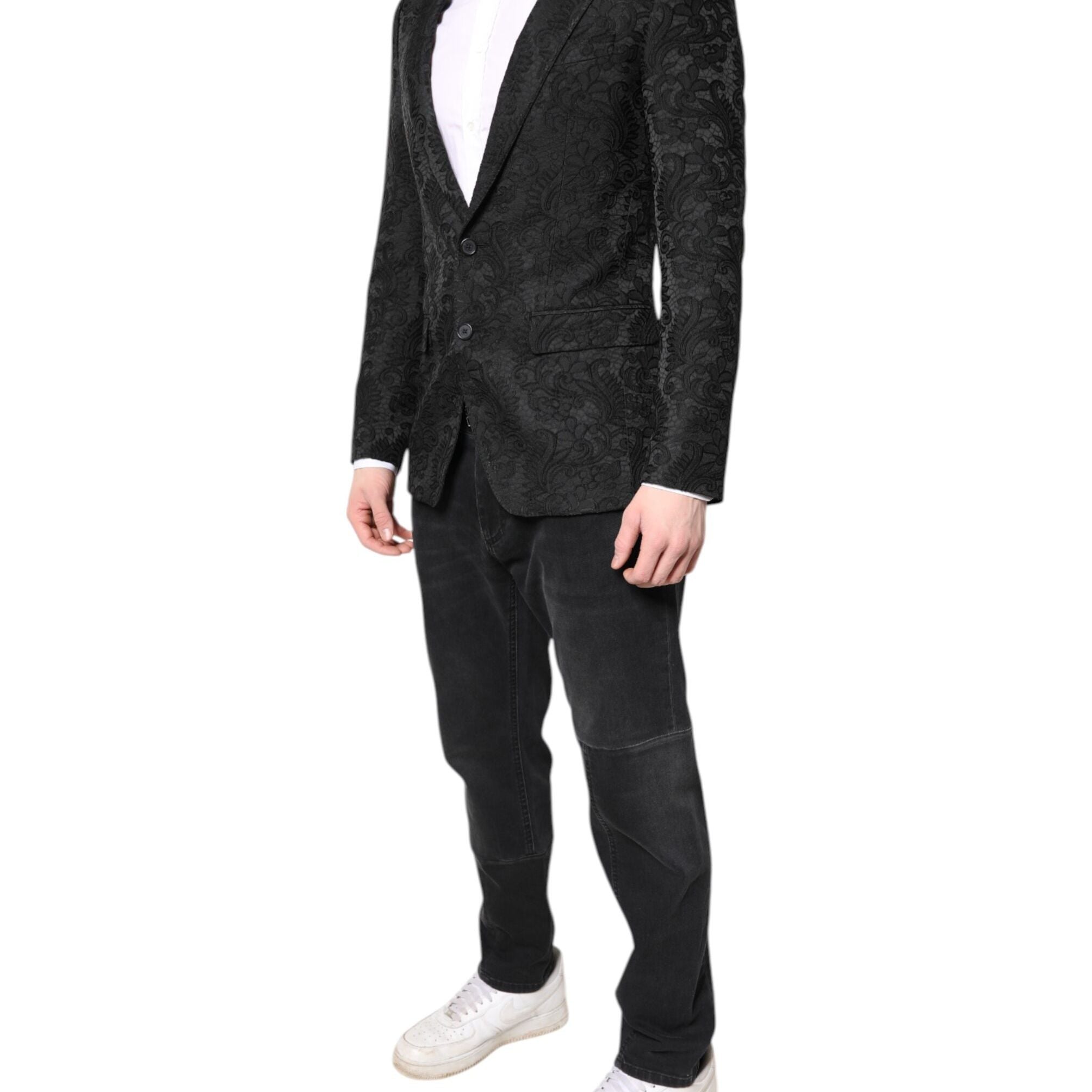 Dolce & Gabbana Black Floral Jacquard Coat Jacket Blazer