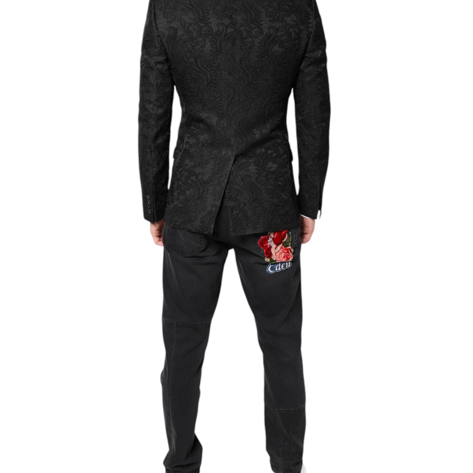 Dolce & Gabbana Black Floral Jacquard Coat Jacket Blazer