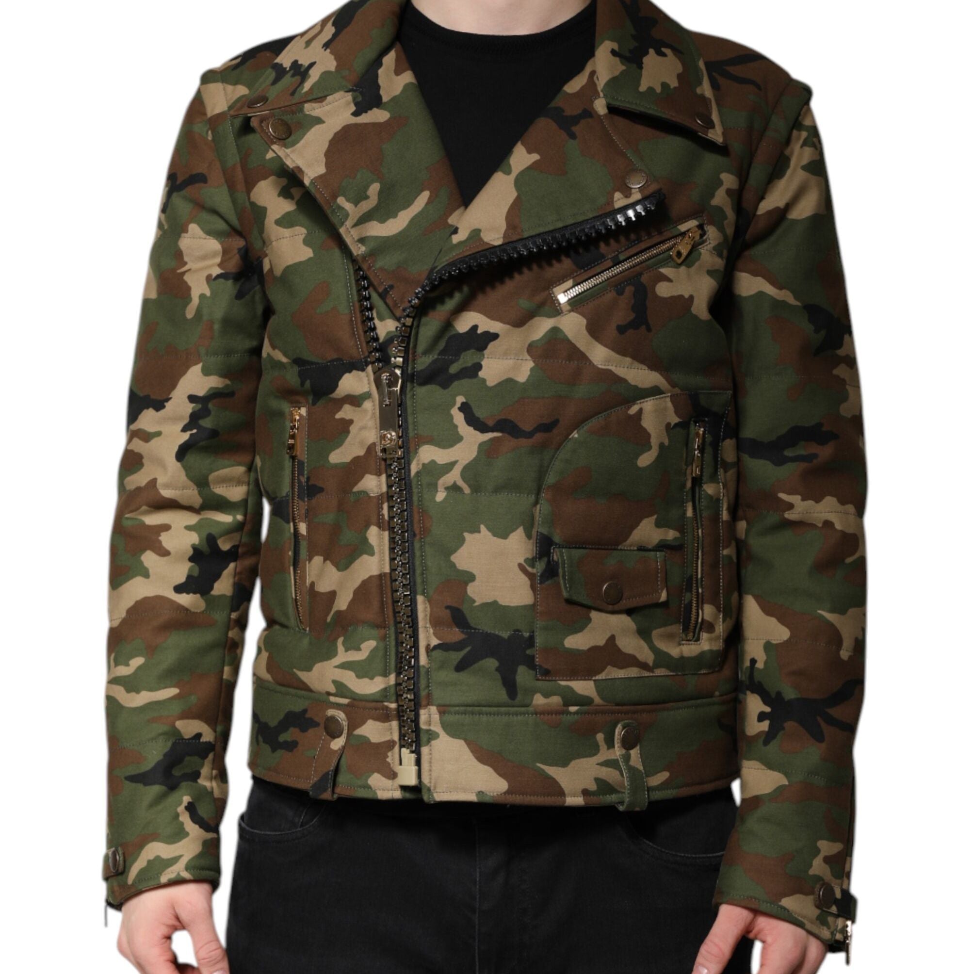 Dolce & Gabbana Multicolor Camouflage Nylon Biker Jacket
