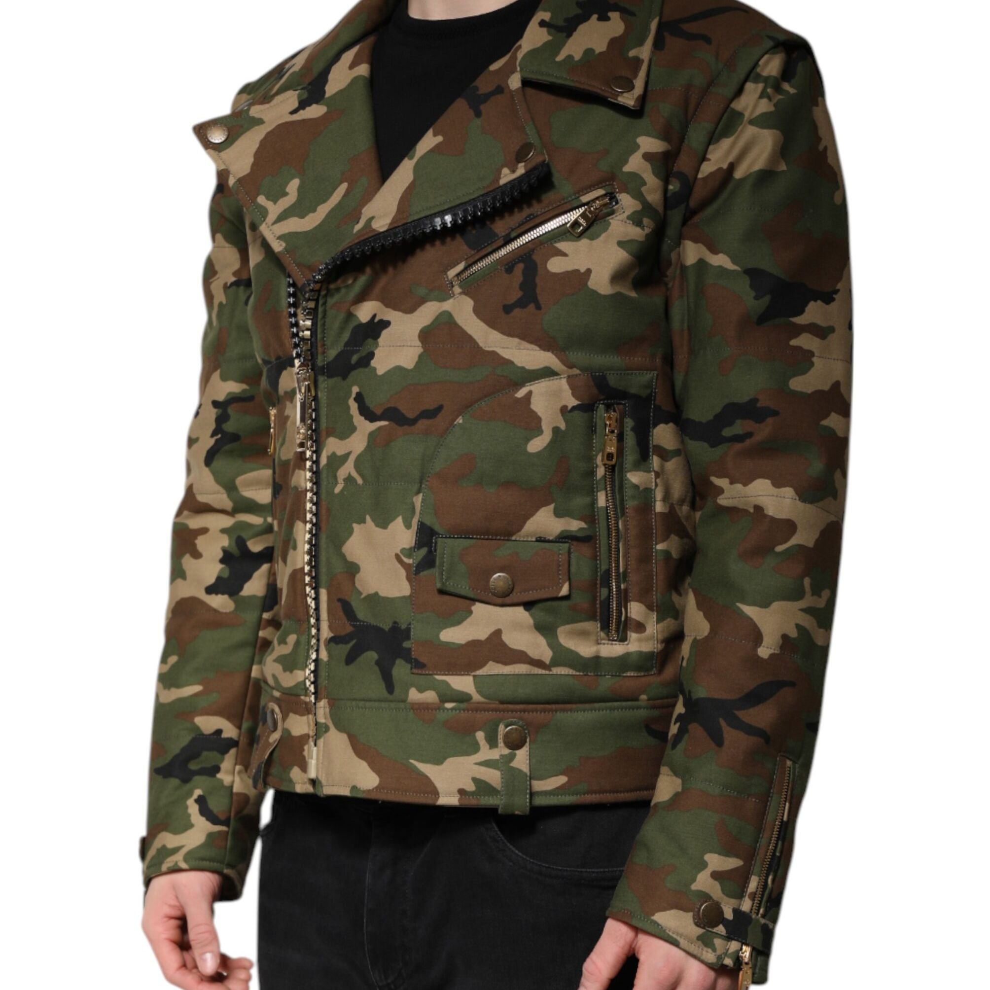 Dolce & Gabbana Multicolor Camouflage Nylon Biker Jacket