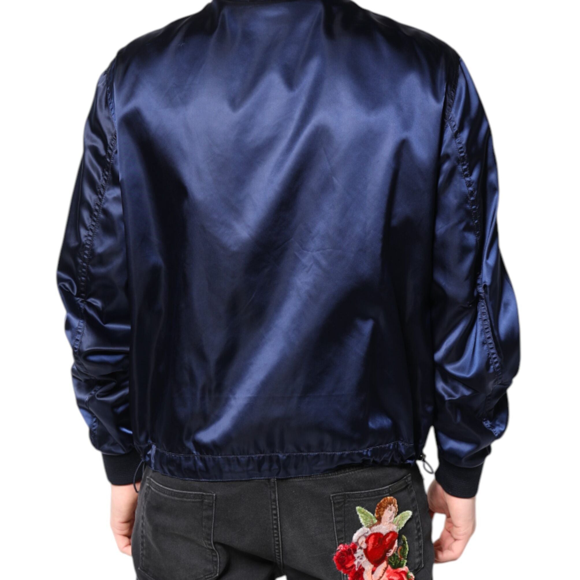 Dolce & Gabbana Blue Nylon DG Crown Full Zip Bomber Jacket