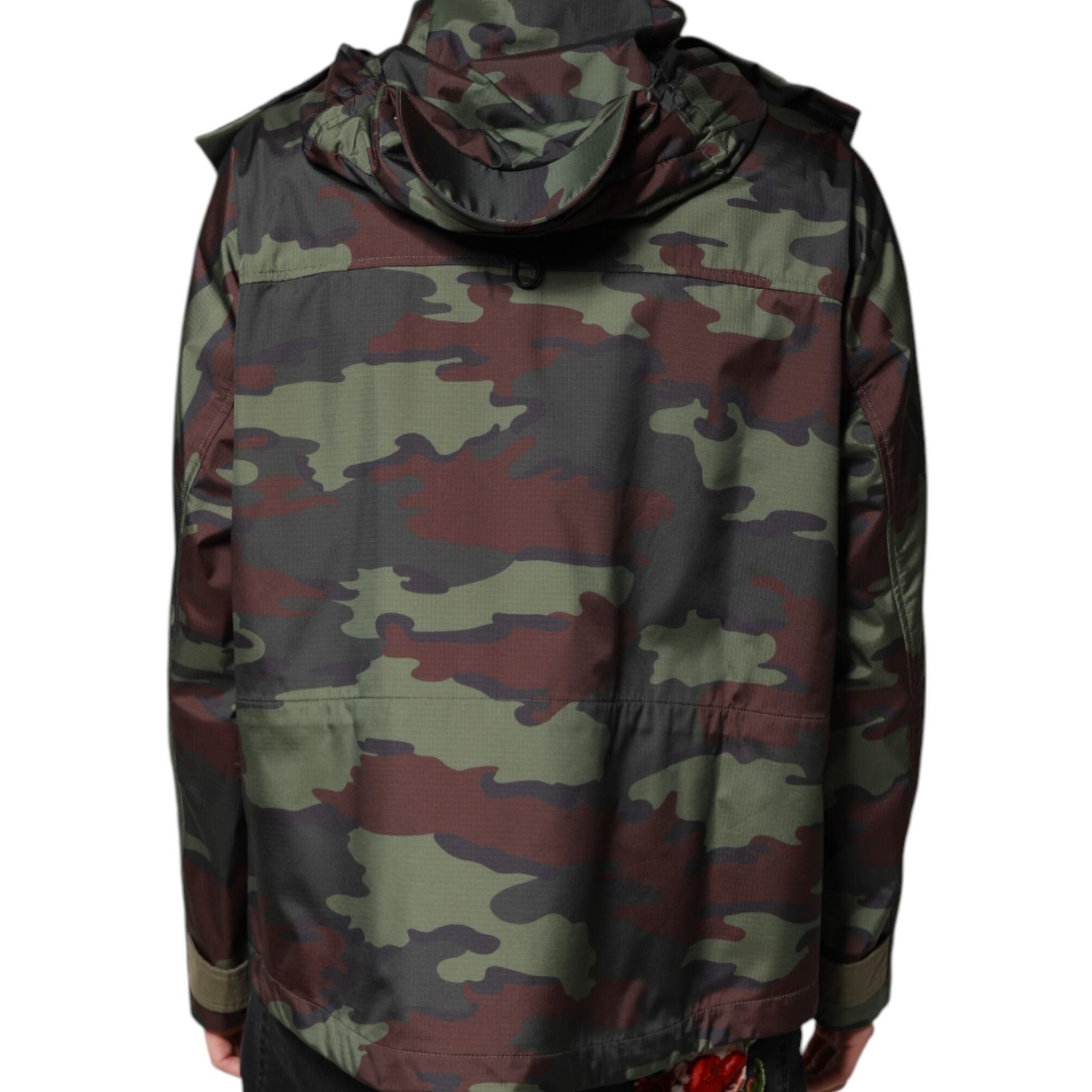 Dolce & Gabbana Multicolor Camouflage Button Hooded Jacket