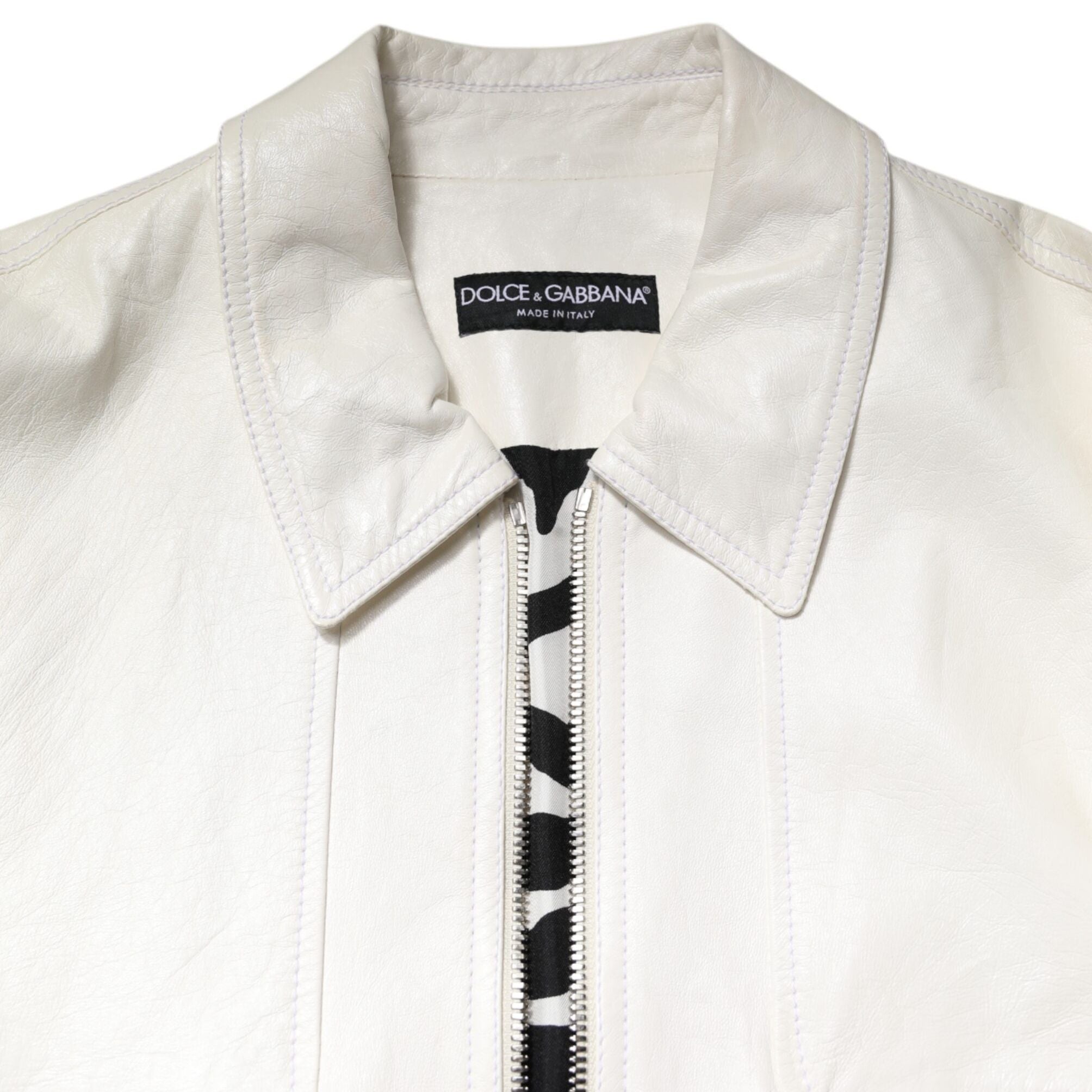 Dolce & Gabbana White Collared Full Zip Biker Coat Jacket