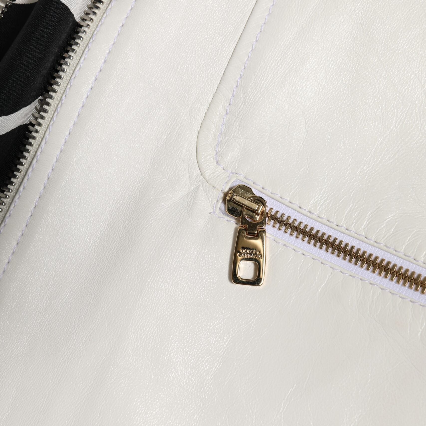 Dolce & Gabbana White Collared Full Zip Biker Coat Jacket