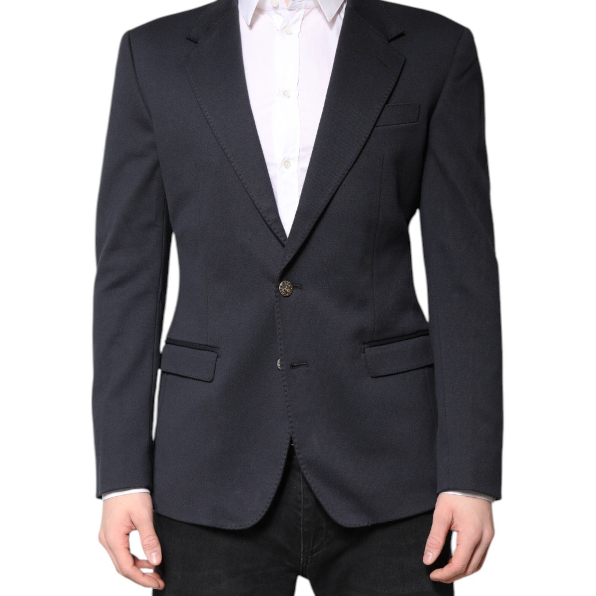 Dolce & Gabbana Dark Blue Cotton Men Jacket Coat Suit Blazer