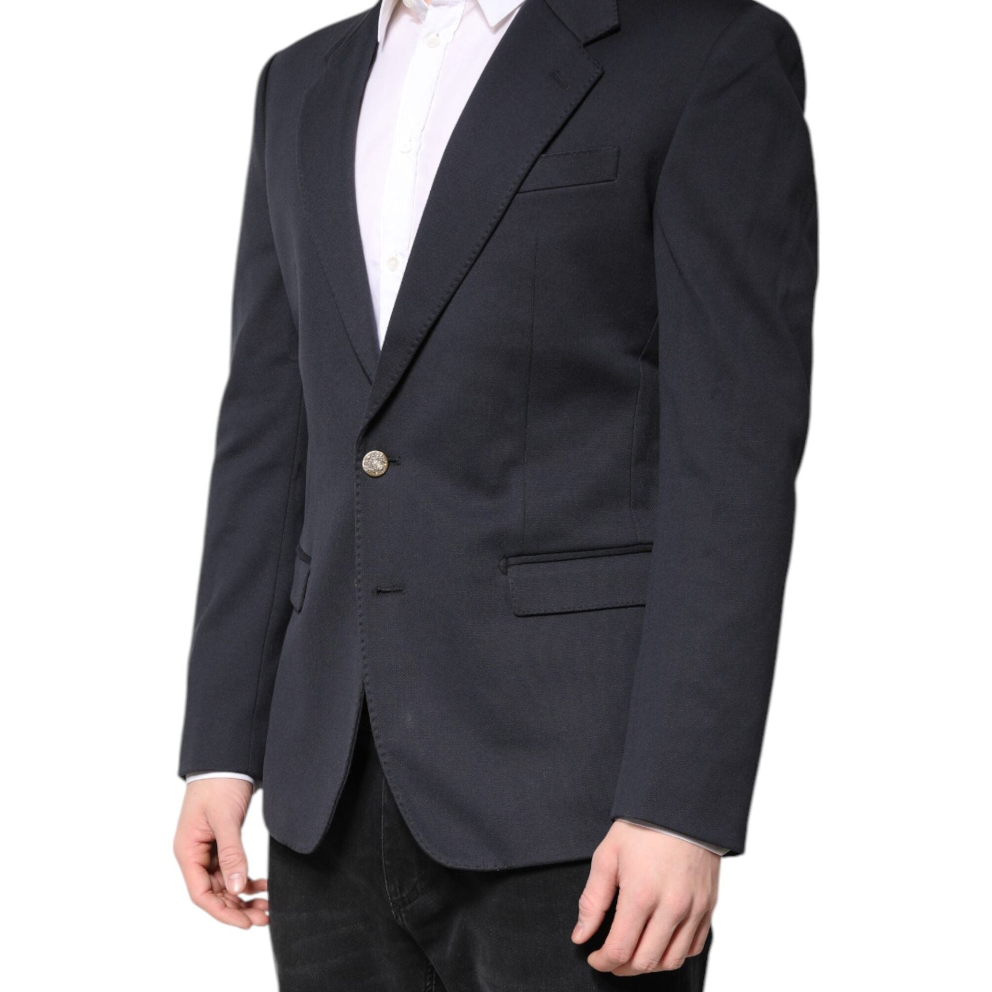 Dolce & Gabbana Dark Blue Cotton Men Jacket Coat Suit Blazer