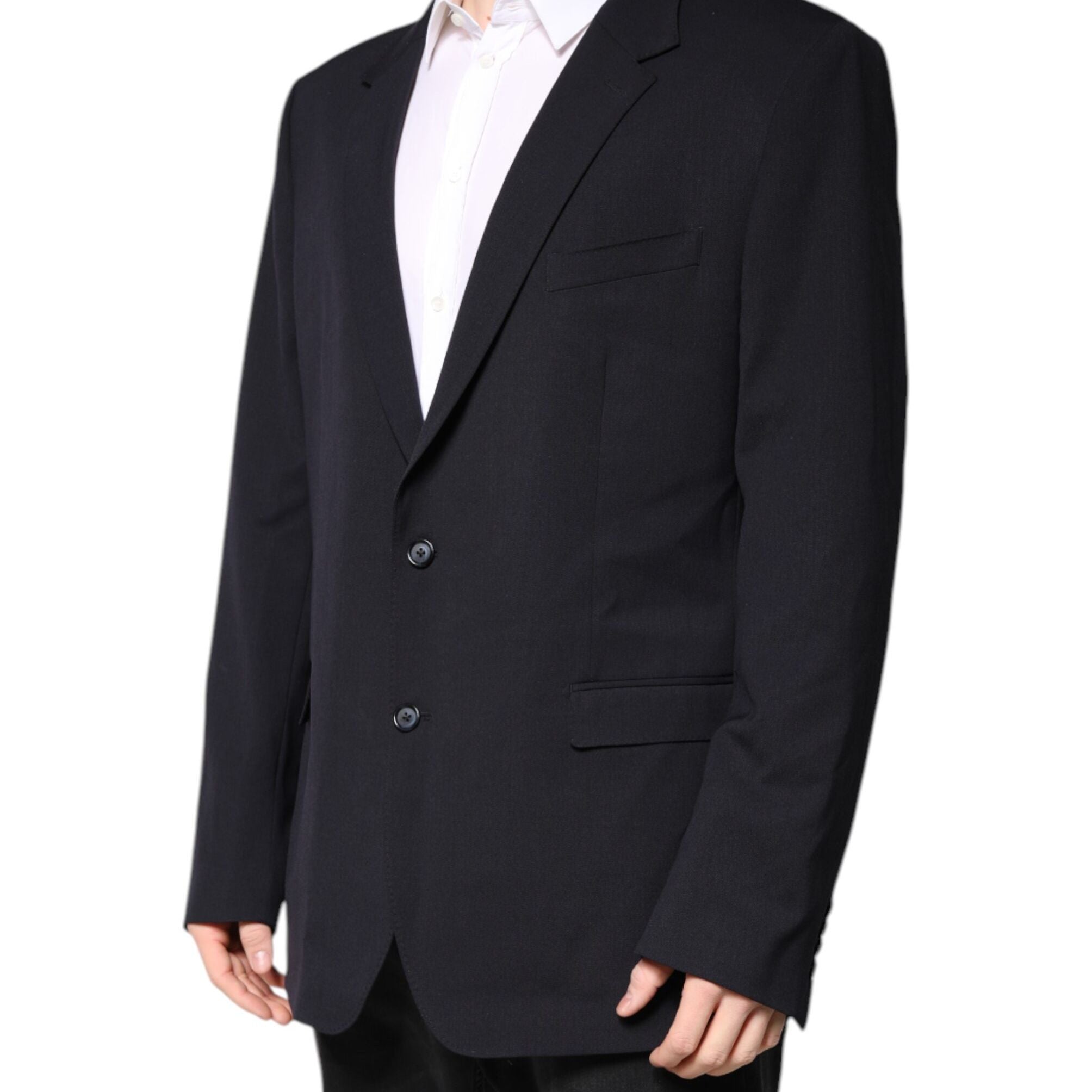 Dolce & Gabbana Dark Blue Wool Single Breasted Coat Blazer
