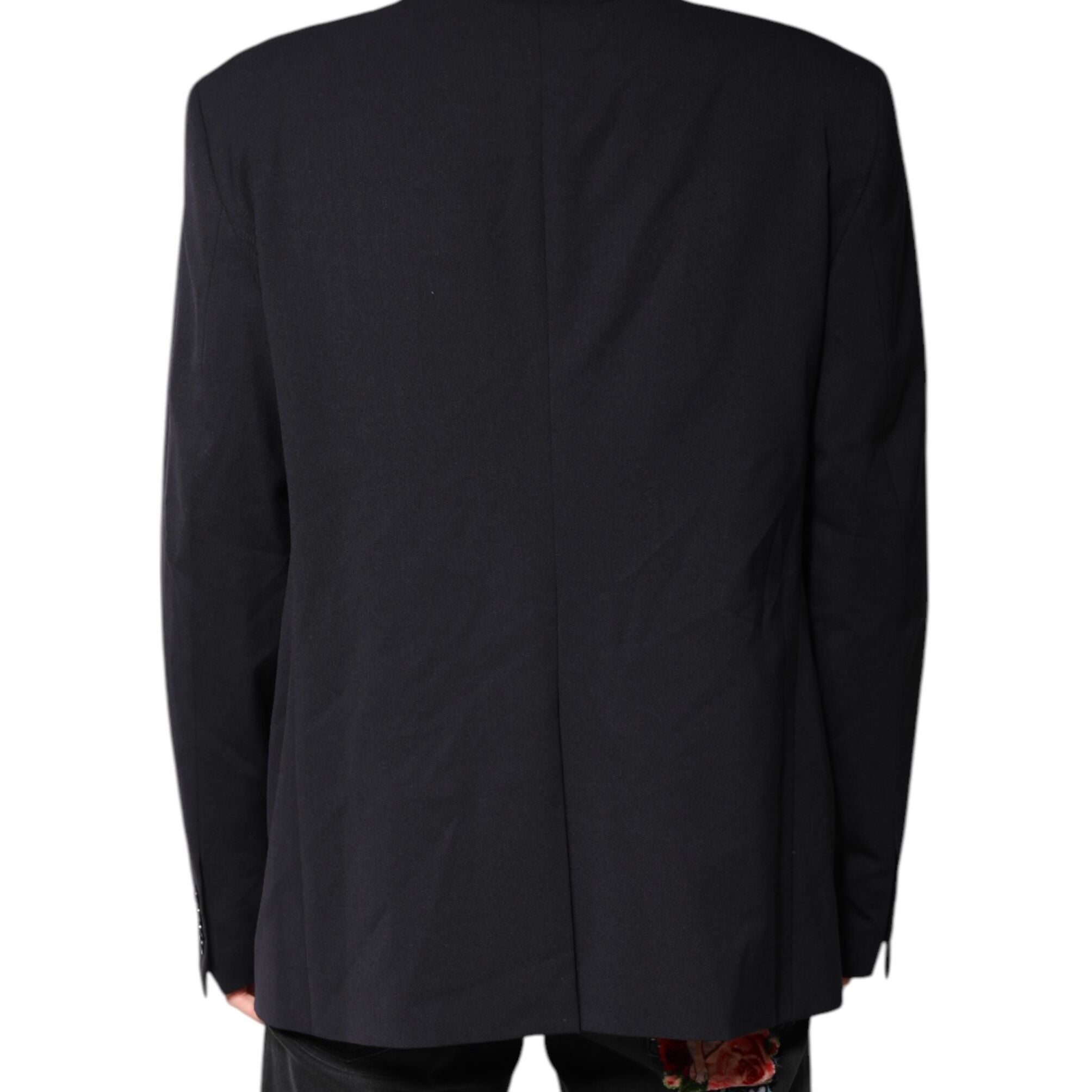 Dolce & Gabbana Dark Blue Wool Single Breasted Coat Blazer