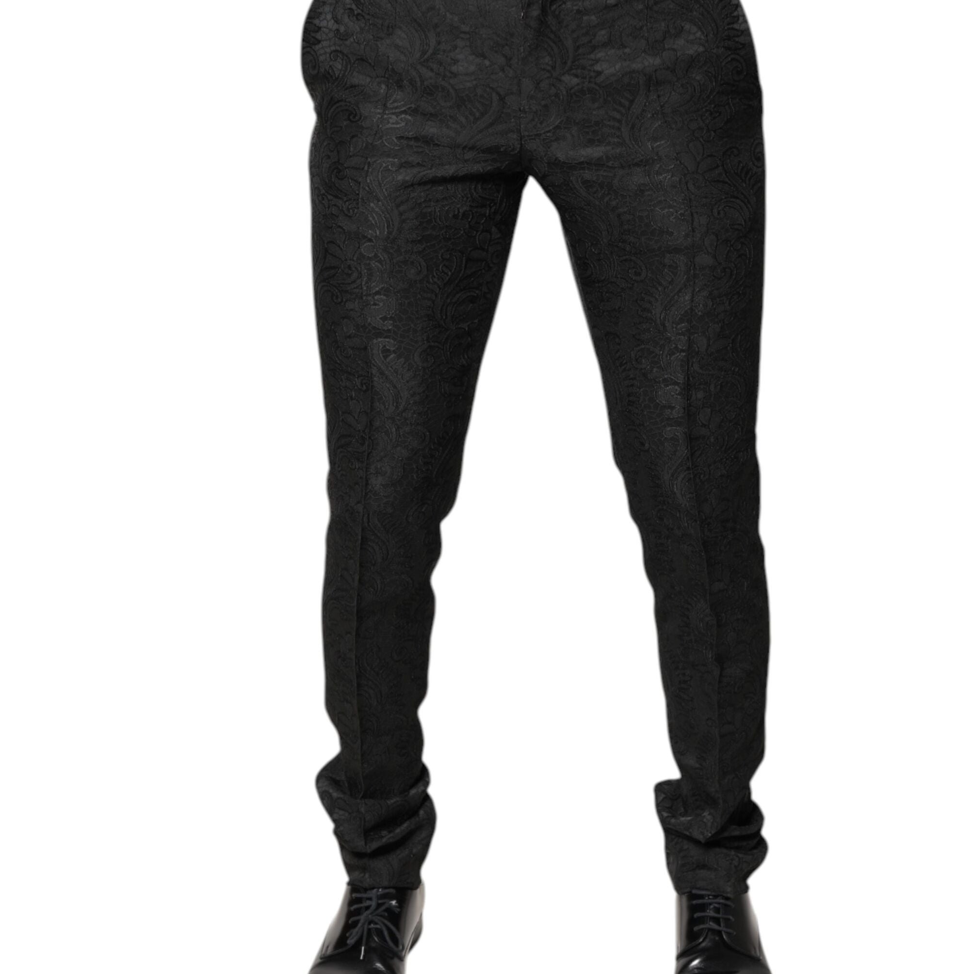 Dolce & Gabbana Black Floral Jacquard Mid Waist Dress Pants