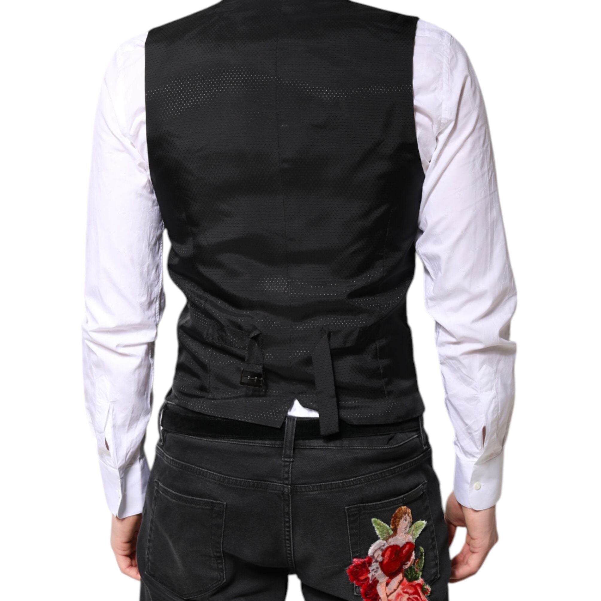Dolce & Gabbana Black Wool Waistcoat Dress Formal Vest