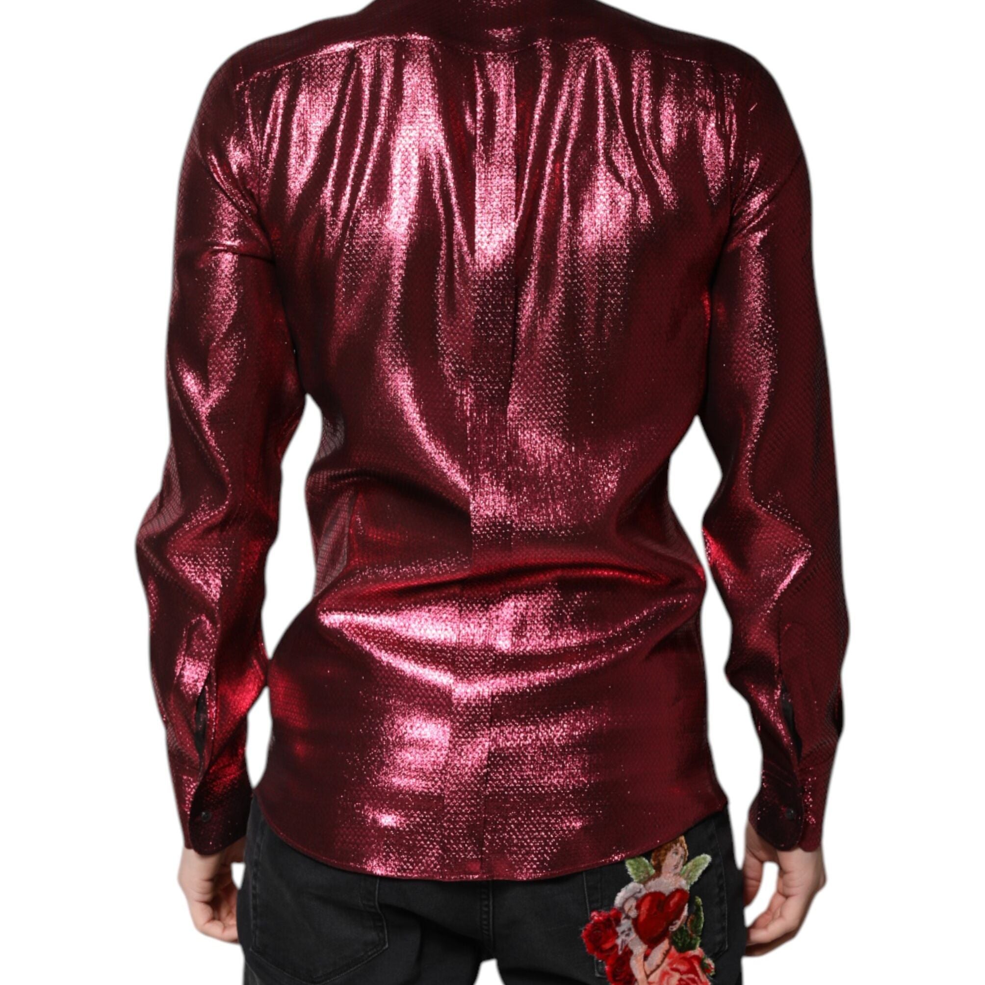 Dolce & Gabbana Metallic Red Cotton GOLD Dress Formal Shirt