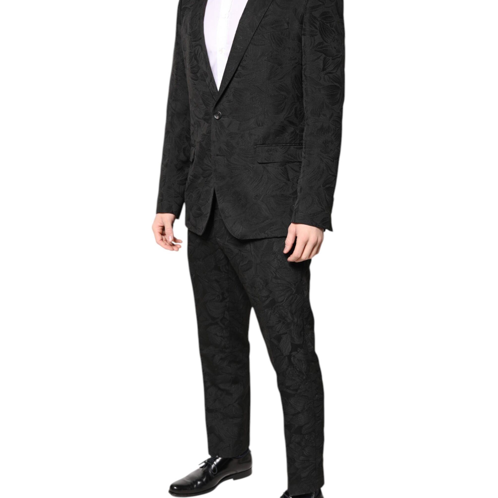 Dolce & Gabbana Black Polyester Floral Jacquard 2 Piece Suit