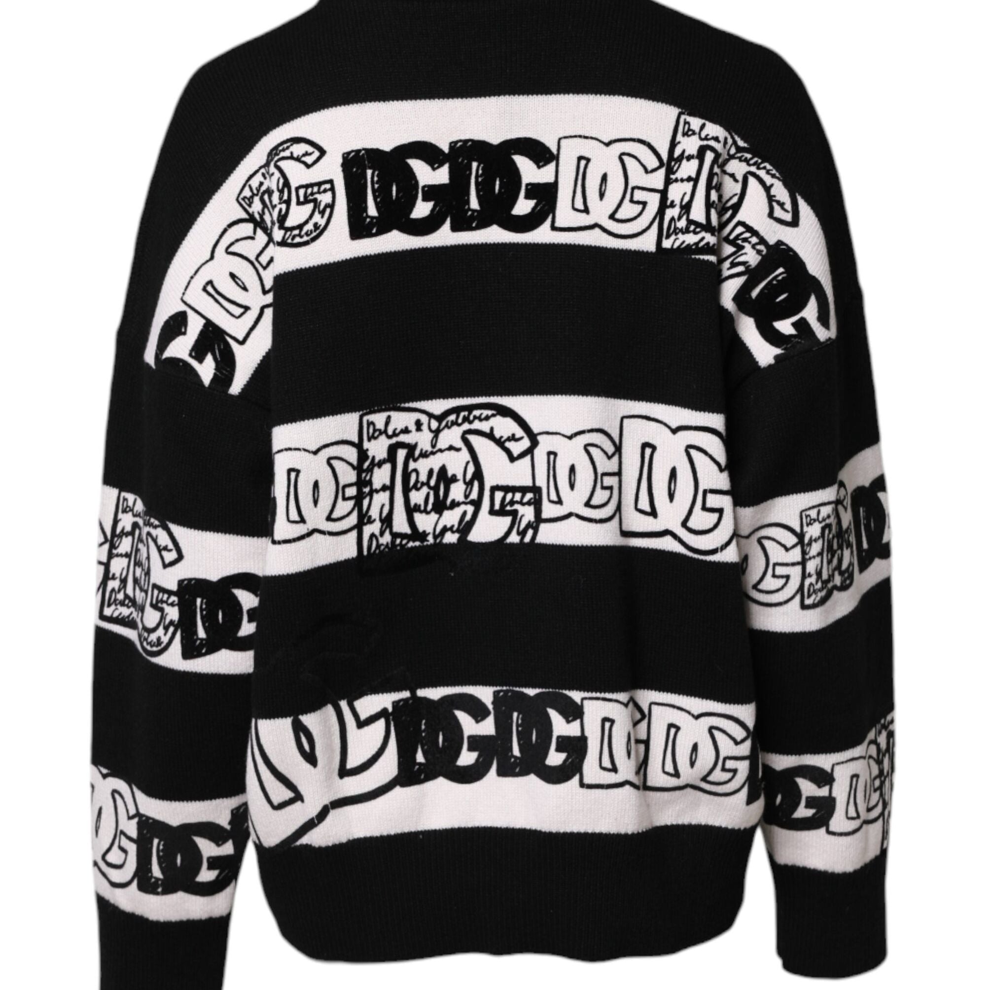Dolce & Gabbana Black White Logo Print Wool Pullover Sweater